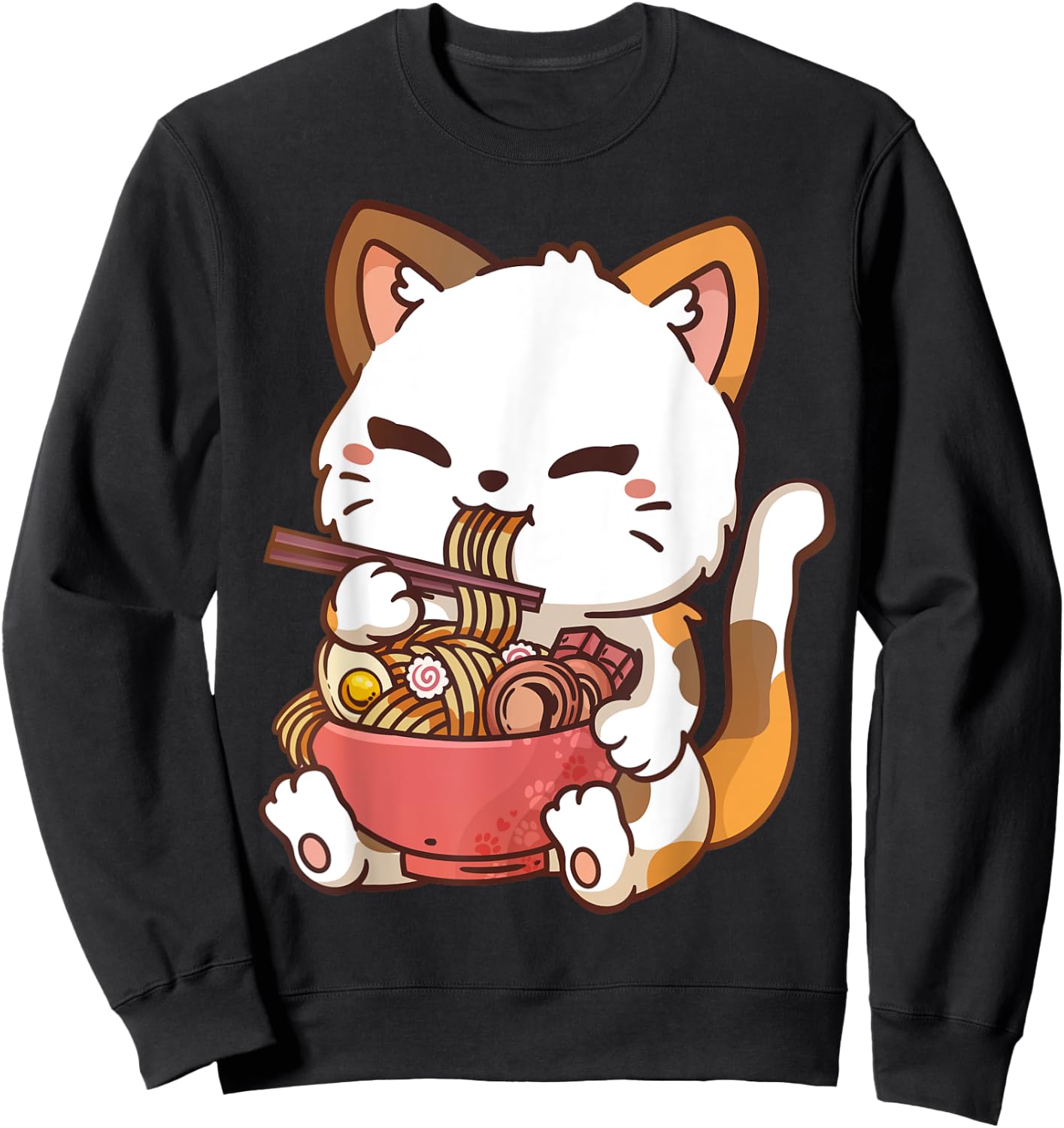 Ramen Cat Anime Kawaii Cat Eating Ramen Sweatshirt - Sweatshirt | Black