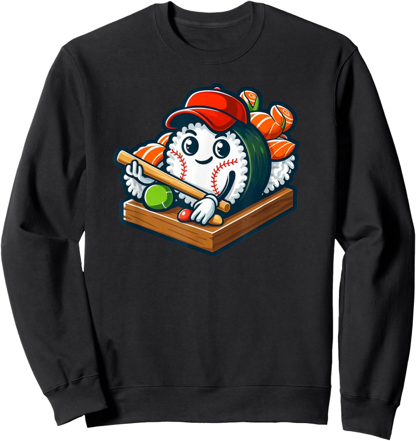 Baseball Sushi Playing Baseball Sweatshirt - Sweatshirt | Black