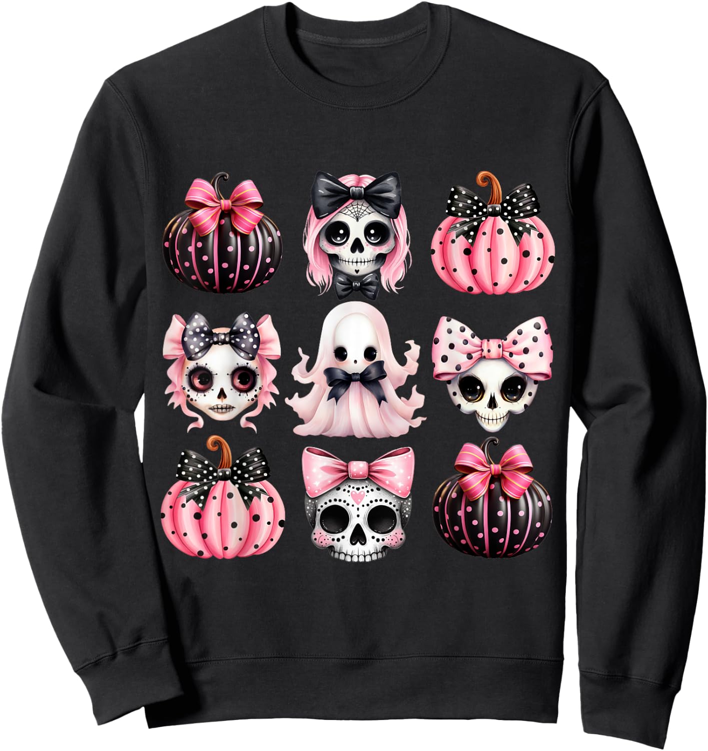 Cute Coquette Halloween Bows Black Pink Halloween Girl Women Sweatshirt - Sweatshirt | Black