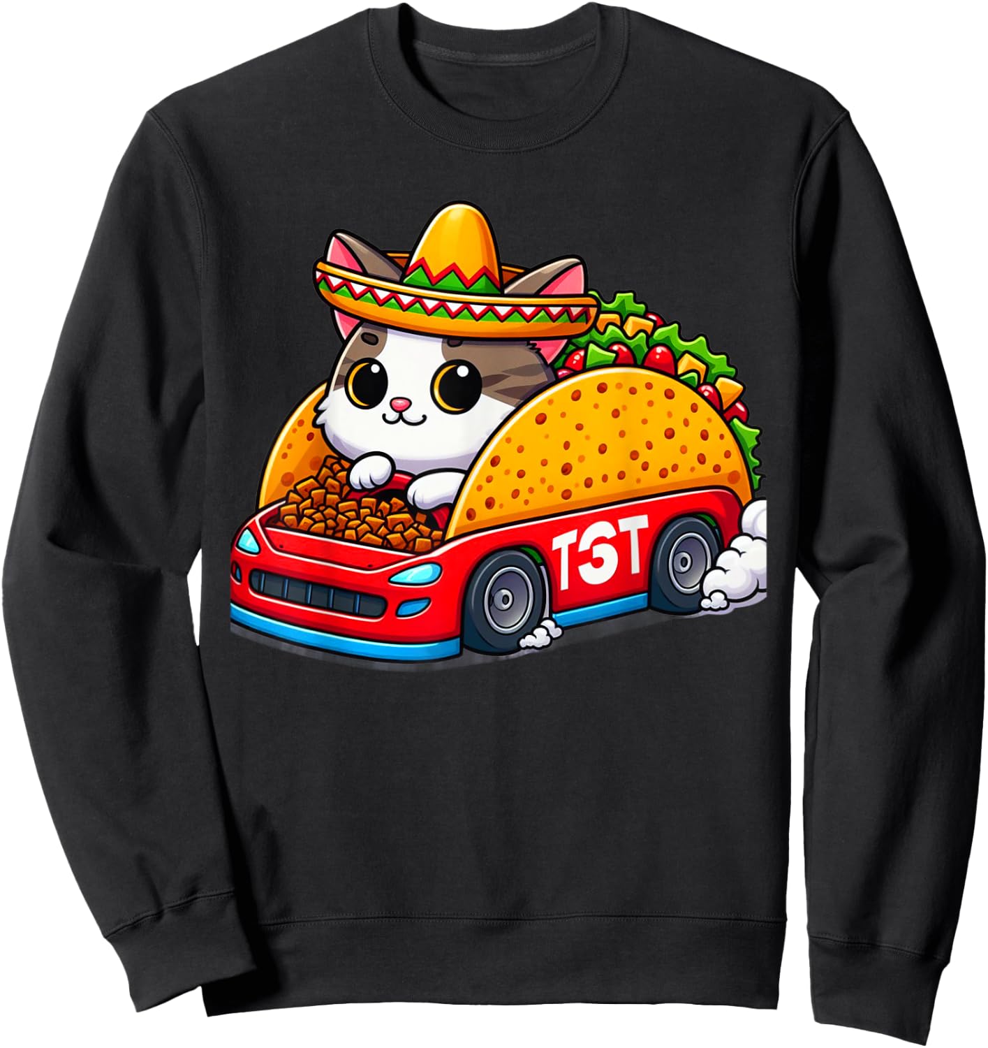 Tacocat Racecar Spelled Backwards Funny Mexican Car Taco Cat Sweatshirt - Sweatshirt | Black