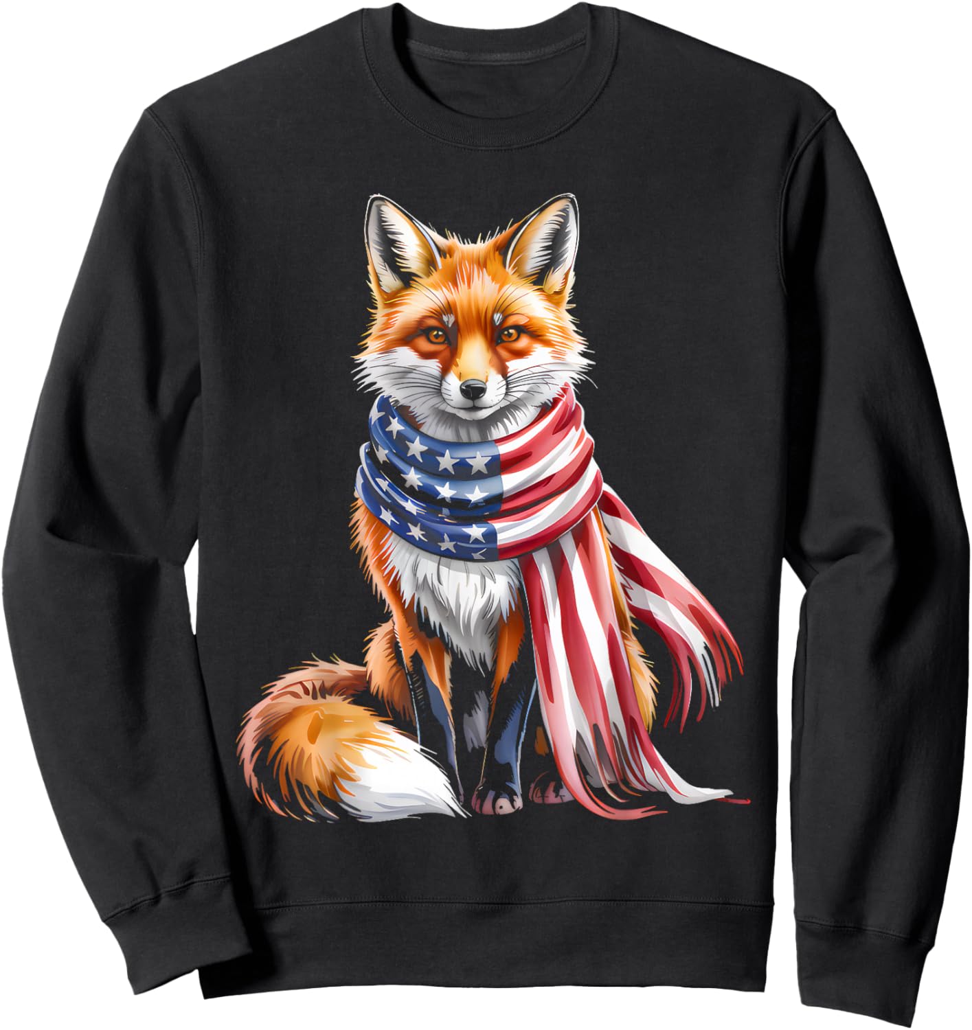 Fox 4th of July American Flag Fox Animal Patriotic Men Women Sweatshirt - Sweatshirt | Black