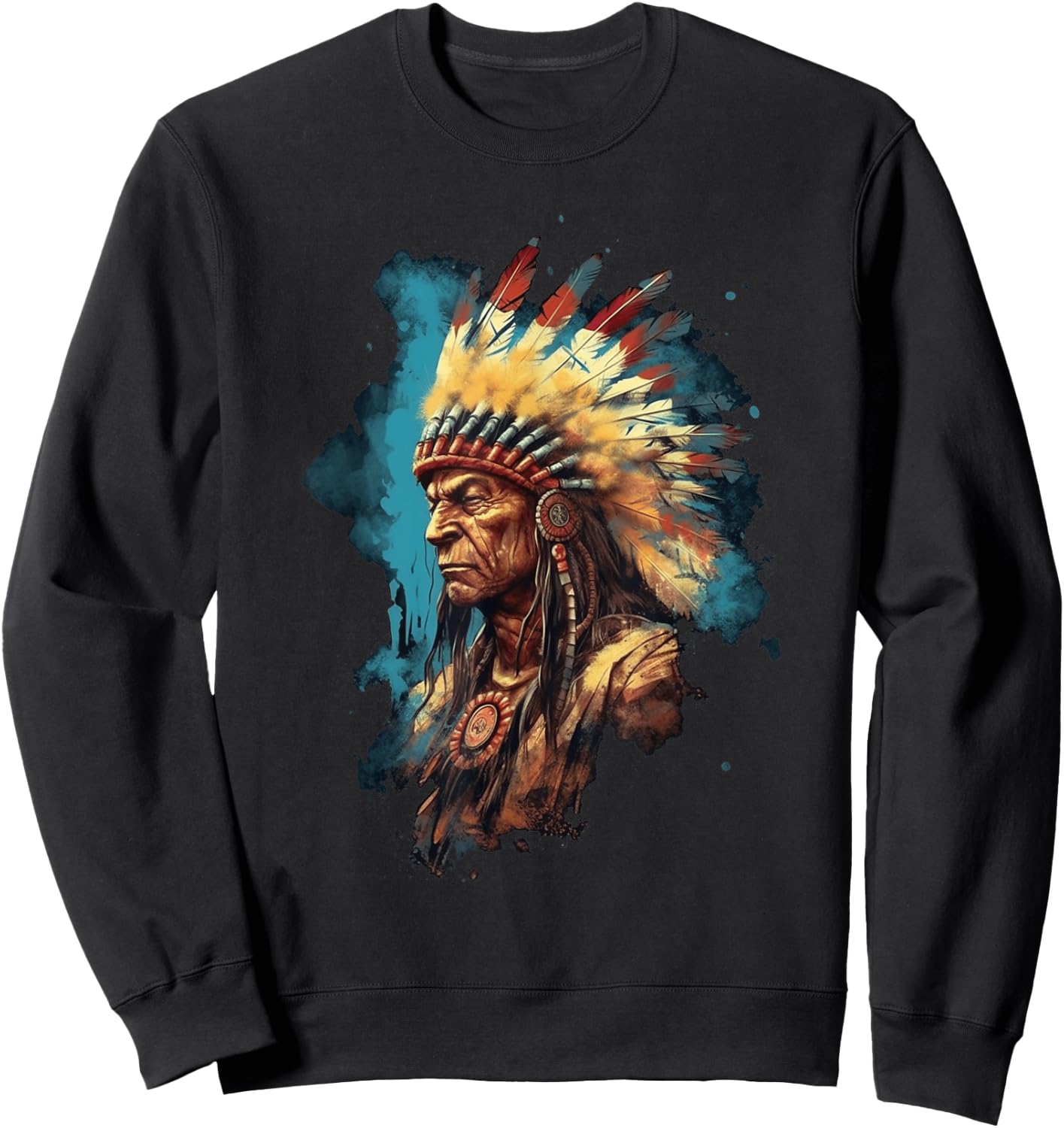 Native American Indian Headdress Traditional Art Men Women Sweatshirt - Sweatshirt | Black