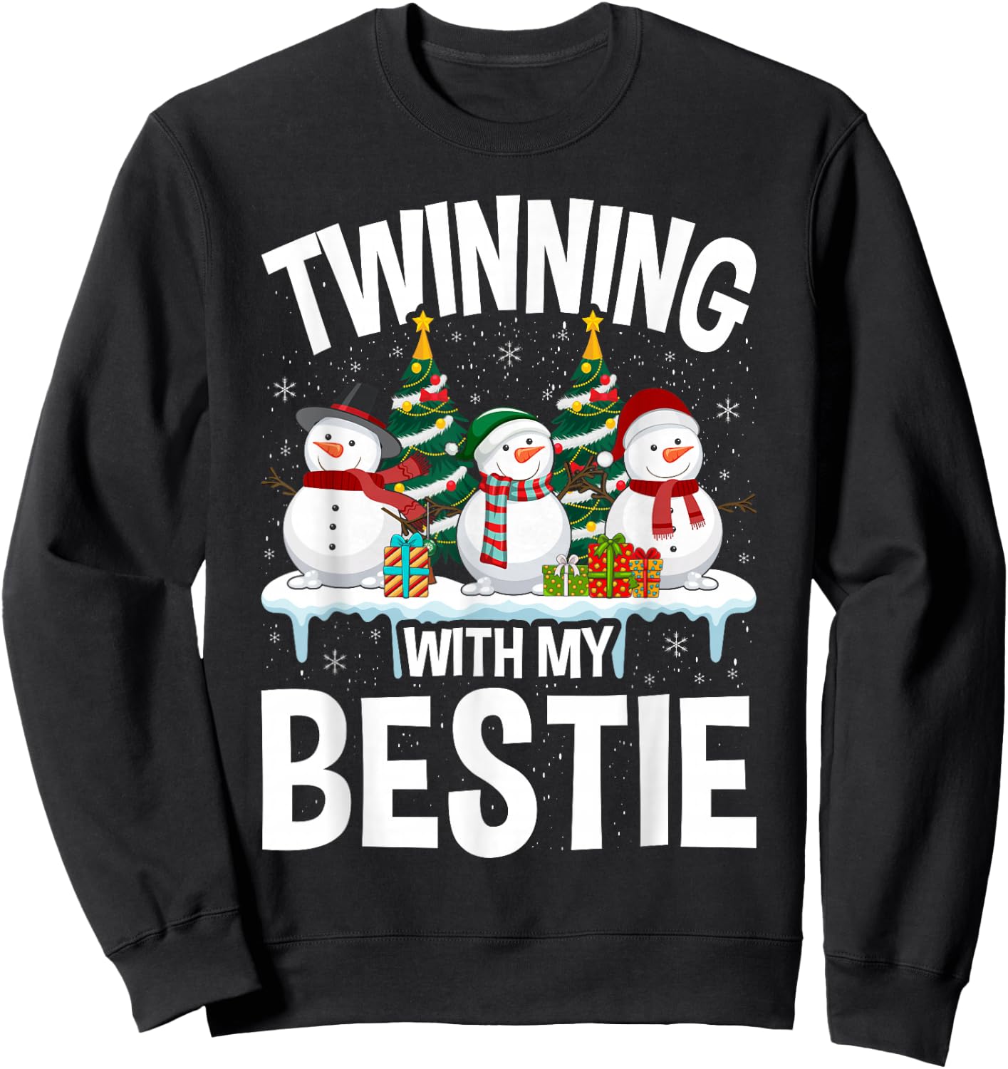 Twinning With My Bestie Xmas Snowman Matching Christmas Kids Sweatshirt - Sweatshirt | Black