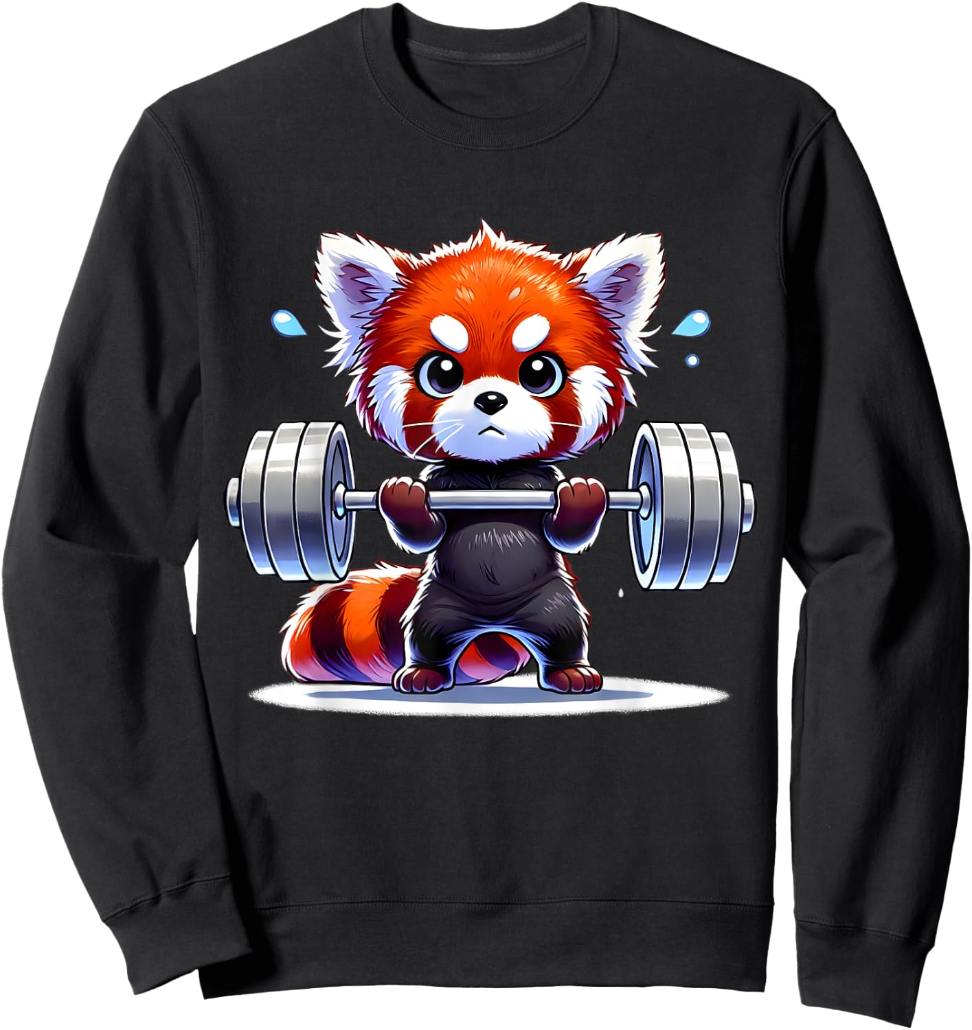 Kawaii Red Panda Weightlifting Funny Fitness Gym Sweatshirt - Sweatshirt | Black