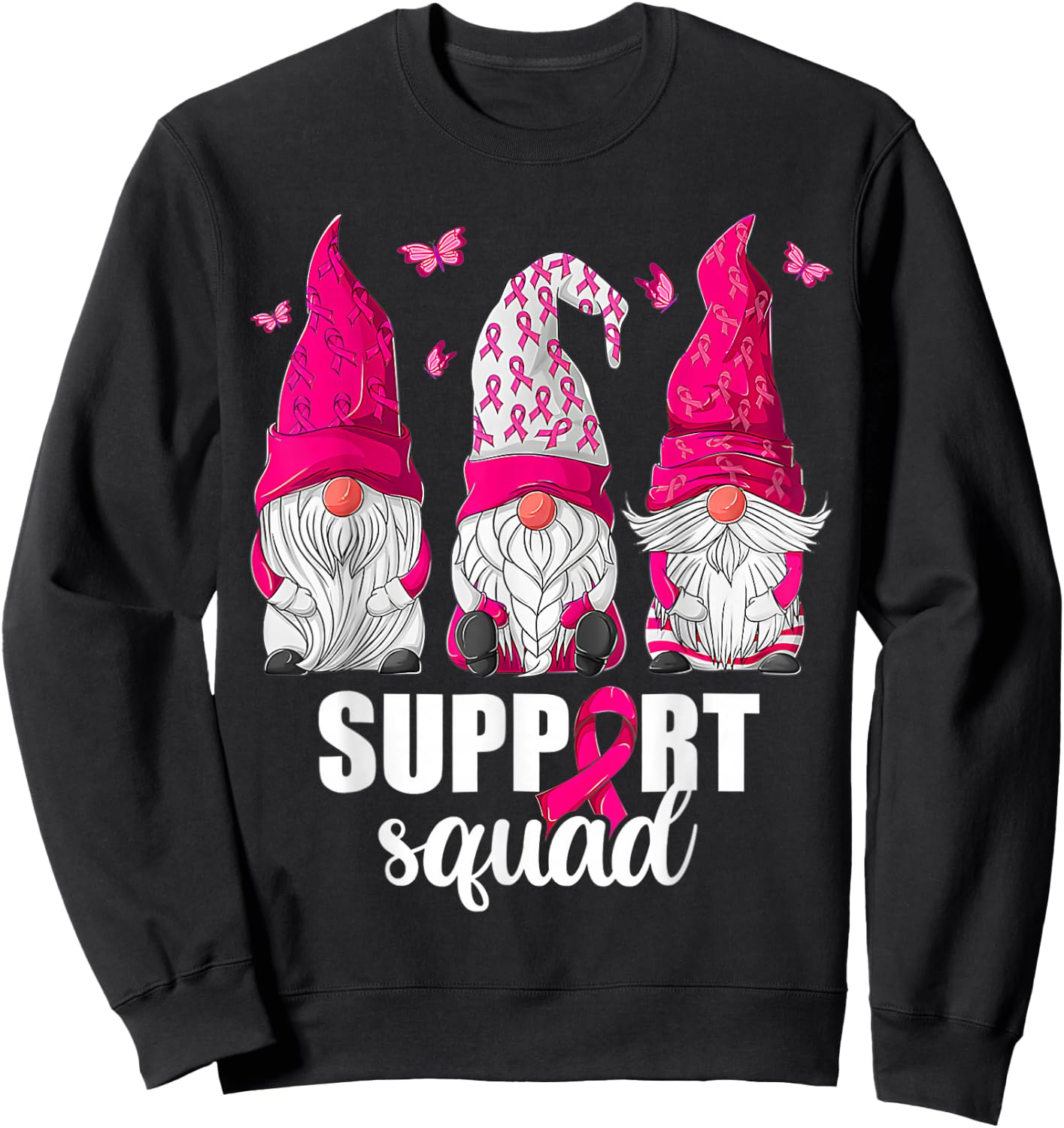 Breast Cancer Awareness Shirt Gnomes Support Squad Sweatshirt - Sweatshirt | Black