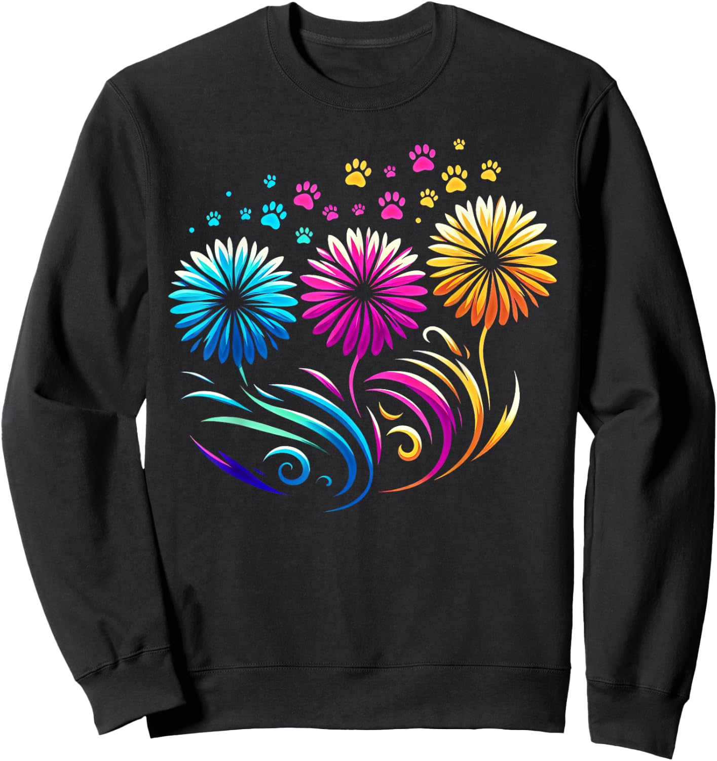 Dandelion Flowers Cute Dog Paw Funny Cat Paw Men Women Kids Sweatshirt - Sweatshirt | Black
