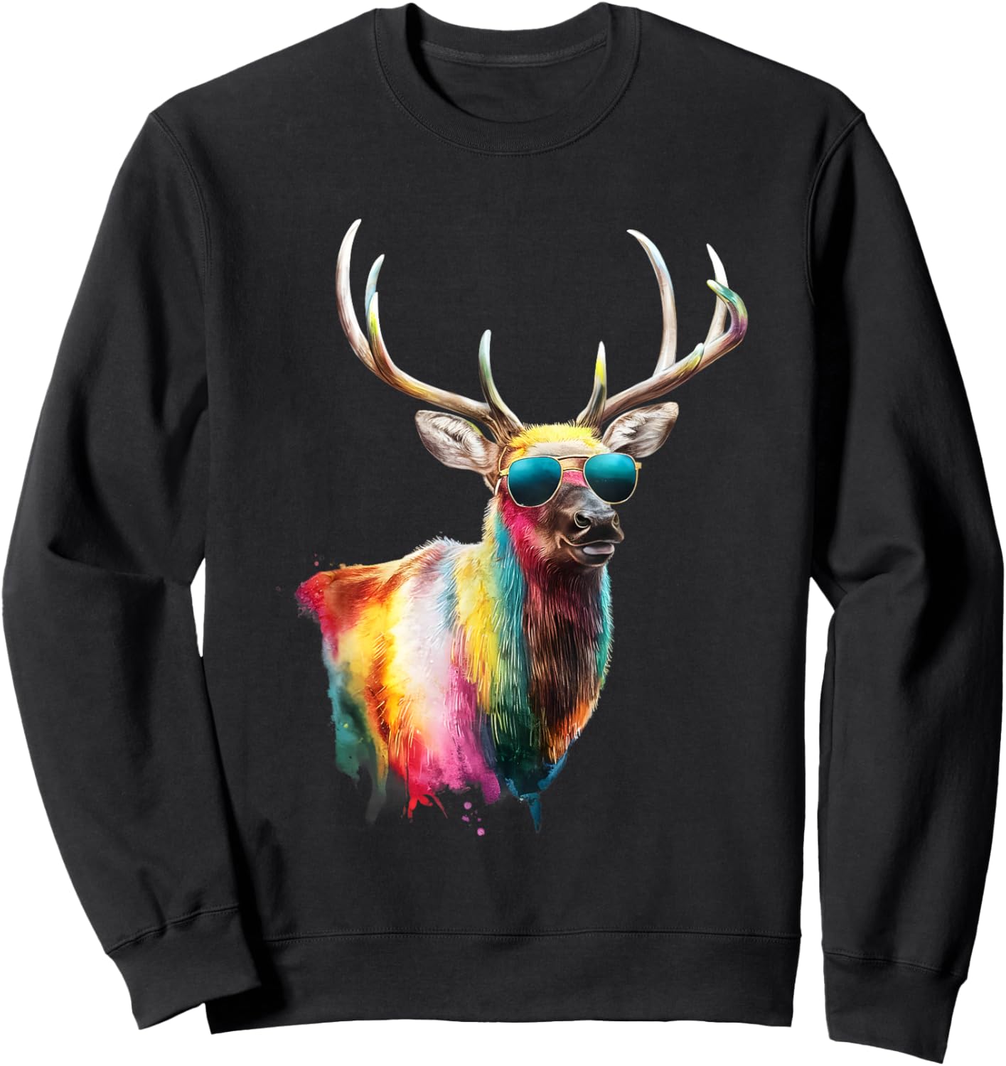 Elk Men Woman Colorful Watercolor Elk Sweatshirt - Sweatshirt | Black