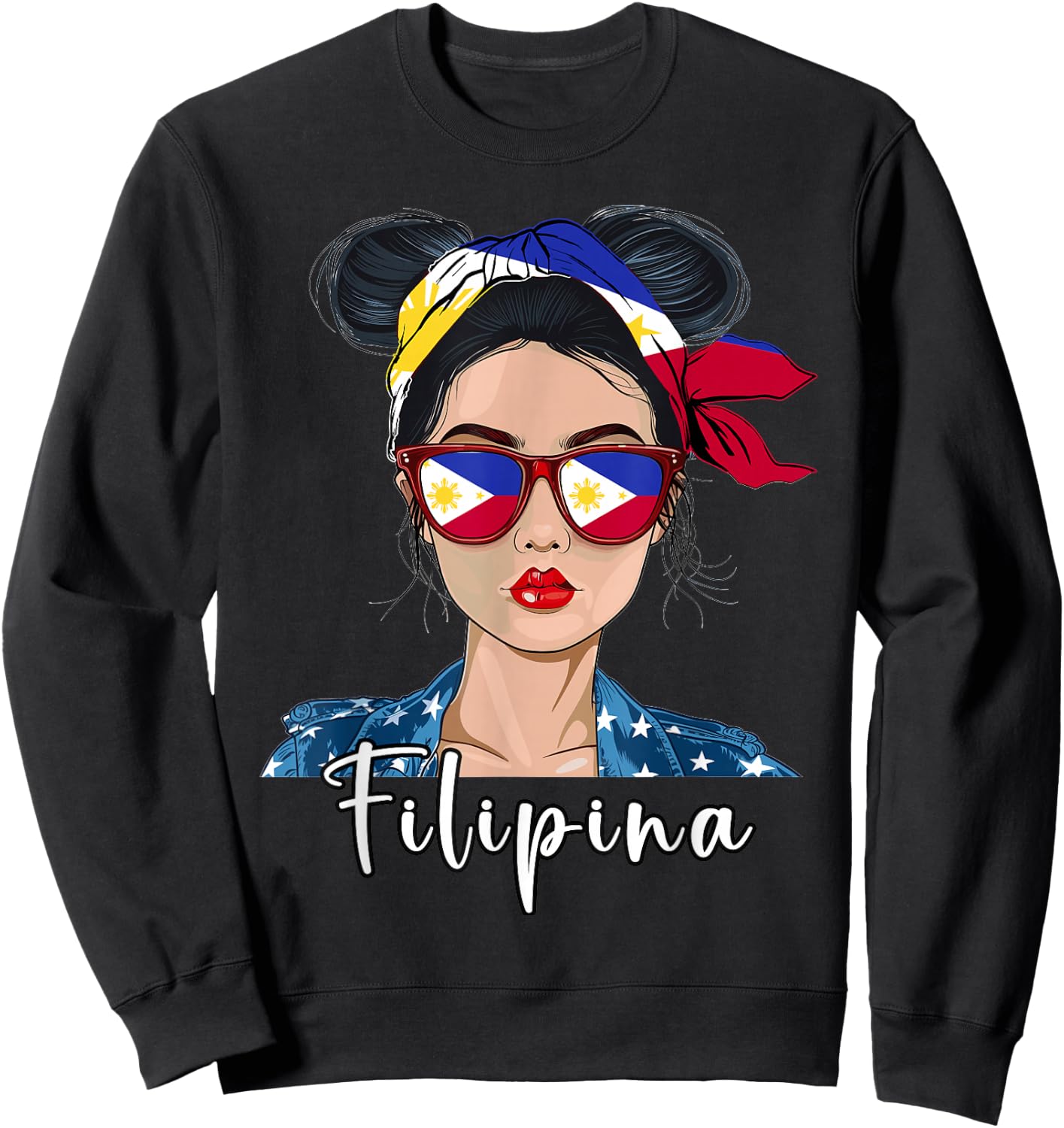 Filipina Flag Souvenirs Woman Uniform Girl Hat Philippines Sweatshirt - Sweatshirt | Black