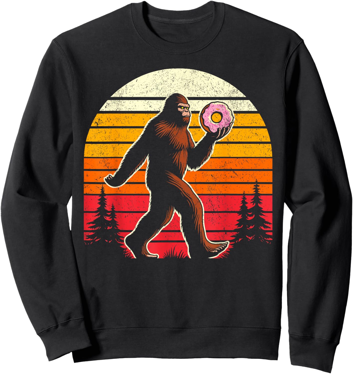 Donut bigfoot funny sasquatch holding donuts retro vintage Sweatshirt - Sweatshirt | Black