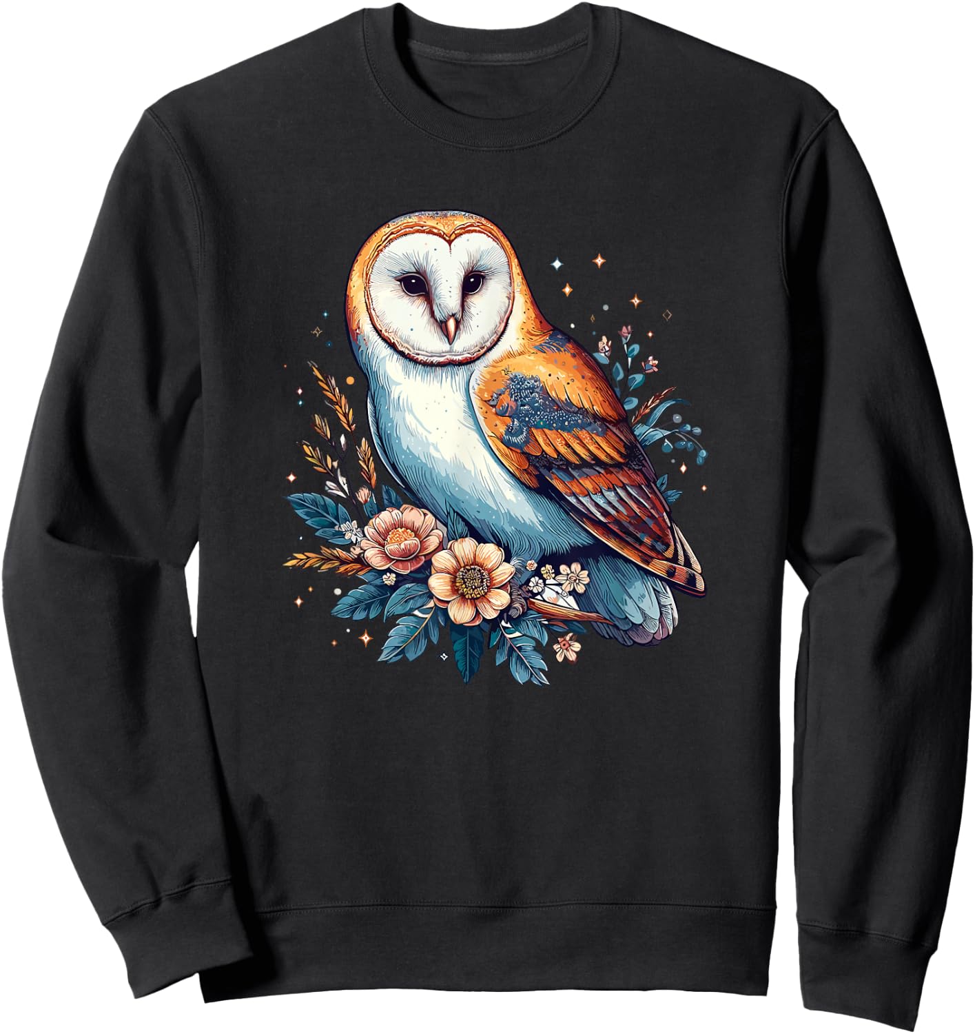 Girls Nature Flowers Barn Owl Art Lover Sweatshirt - Sweatshirt | Black