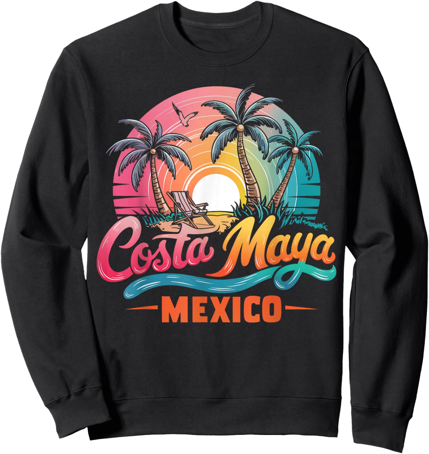 Costa Maya Mexico Tropical Sunset beach Souvenir Vacation Men Women Girls Kids Sweatshirt - Sweatshirt | Black