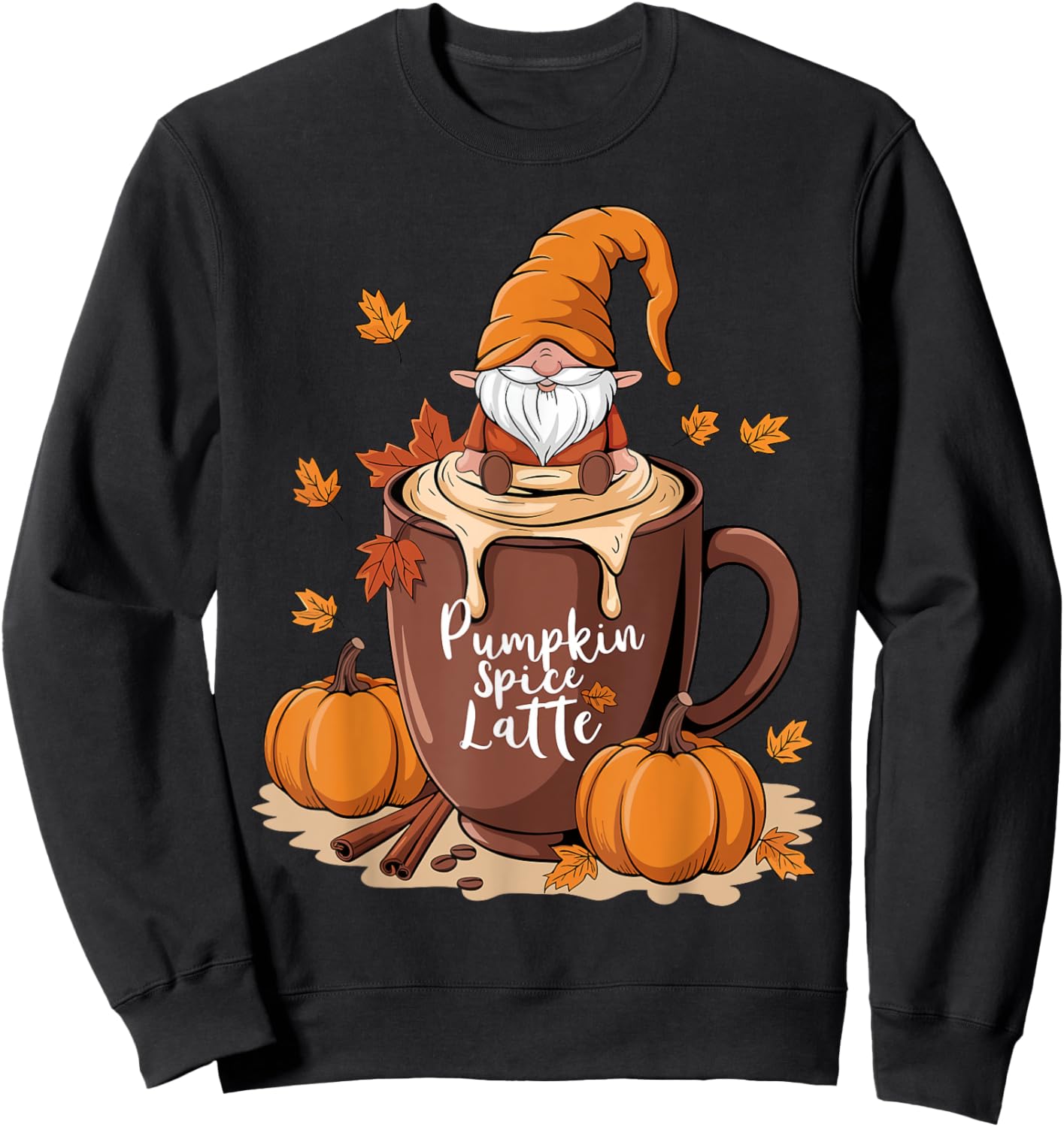 Cozy Fall Pumpkin Spice Latte Gnome Autumn Design Sweatshirt - Sweatshirt | Black