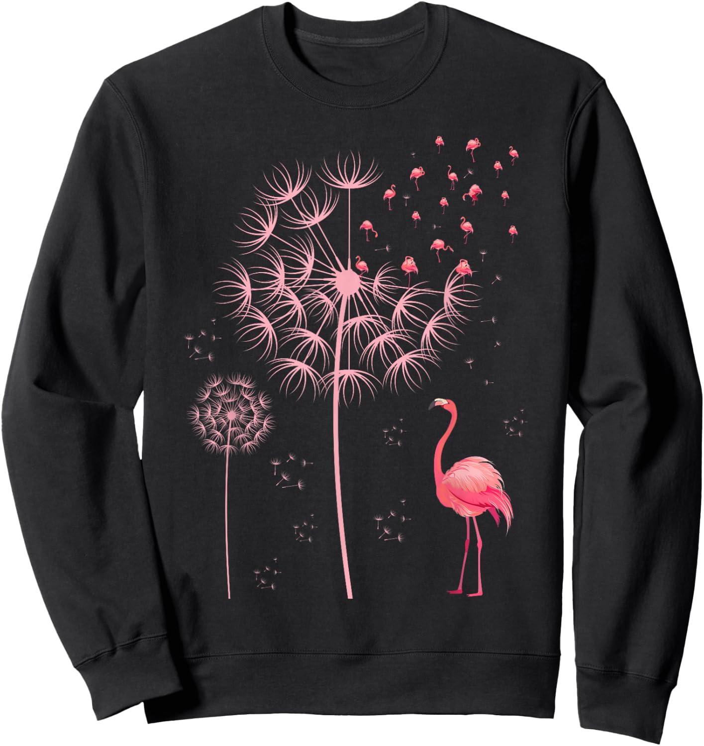 Flower Dandelion Exotic Animal Tropical Bird Pink Flamingo Sweatshirt - Sweatshirt | Black