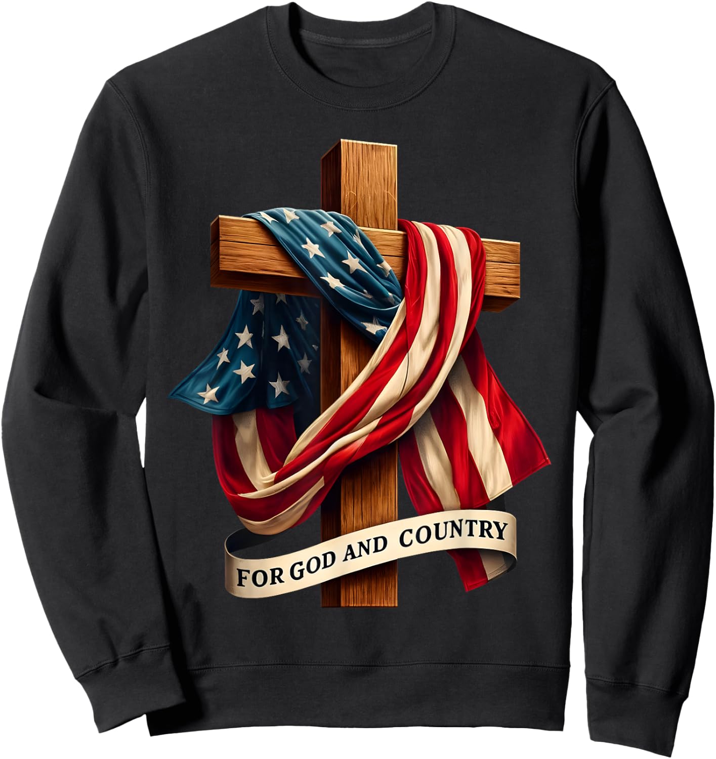 For God and Country Cross Christian Patriotic Jesus Lovers , Small, Black Sweatshirt - Sweatshirt | Black
