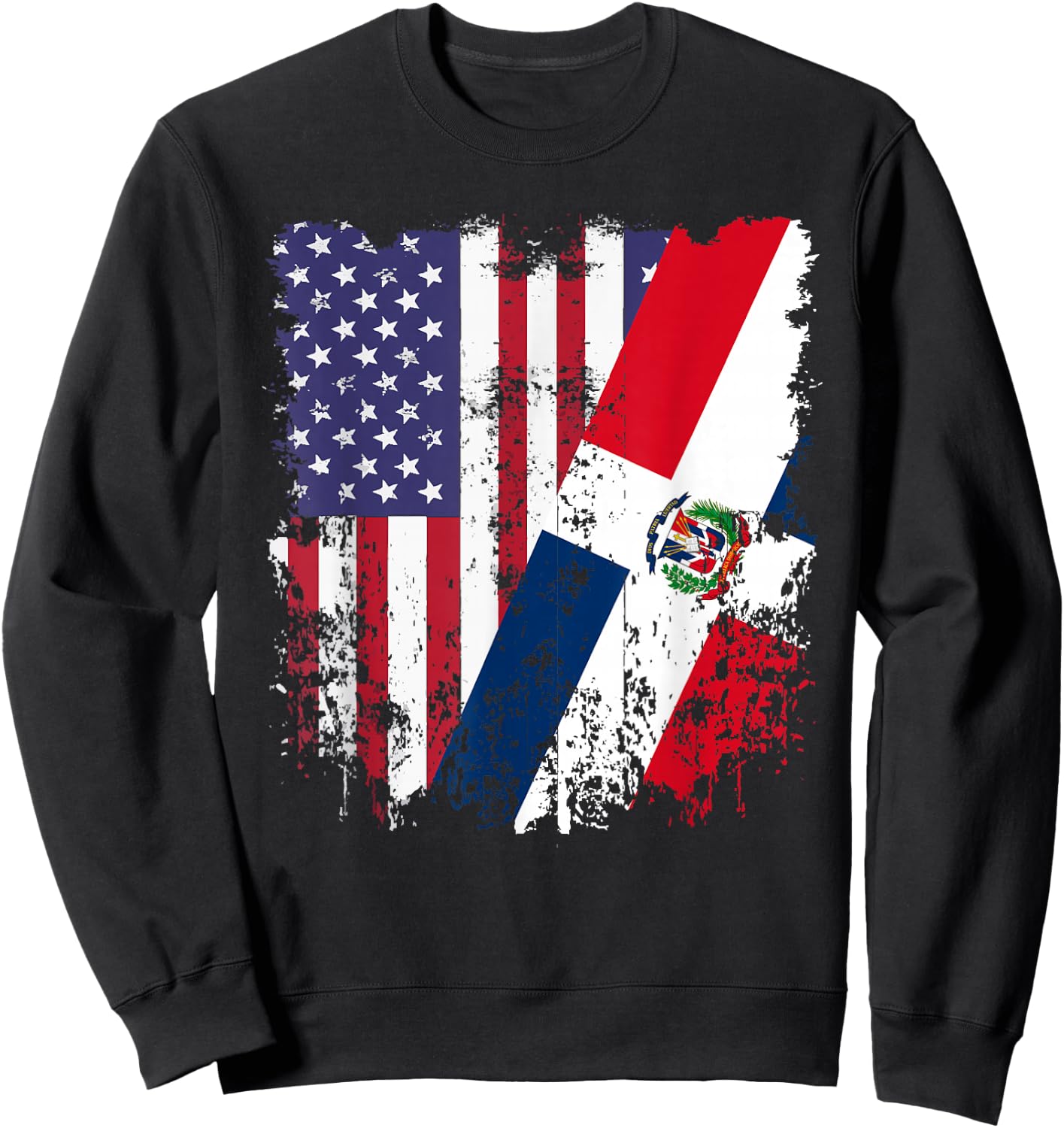 Dominican Republic Roots Half American Flag Dominican Sweatshirt - Sweatshirt | Black