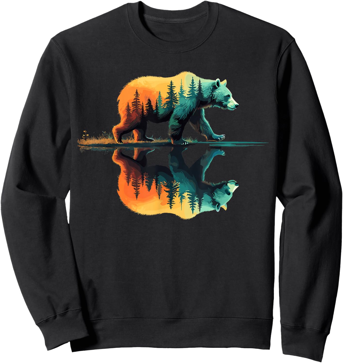 Nature Forest Mountains Trees Wildlife Bear Sweatshirt - Sweatshirt | Black