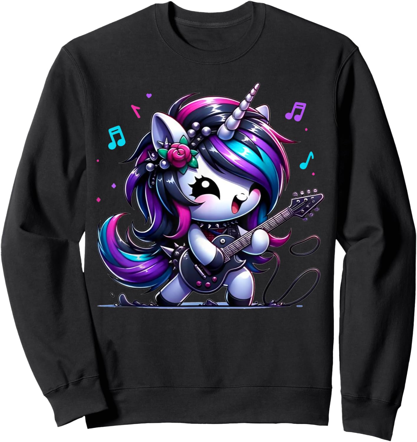 Unicorn Rock & Roll Guitar Rockin Music Guitarist Girl Women Sweatshirt - Sweatshirt | Black