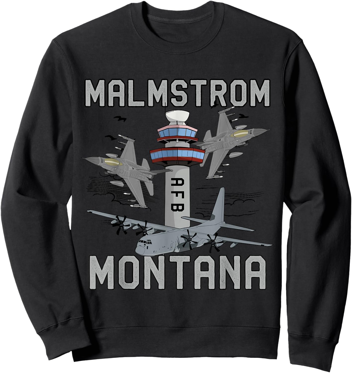 Malmstrom AFB Montana Air Force Base Fighter Jets Vintage Sweatshirt - Sweatshirt | Black