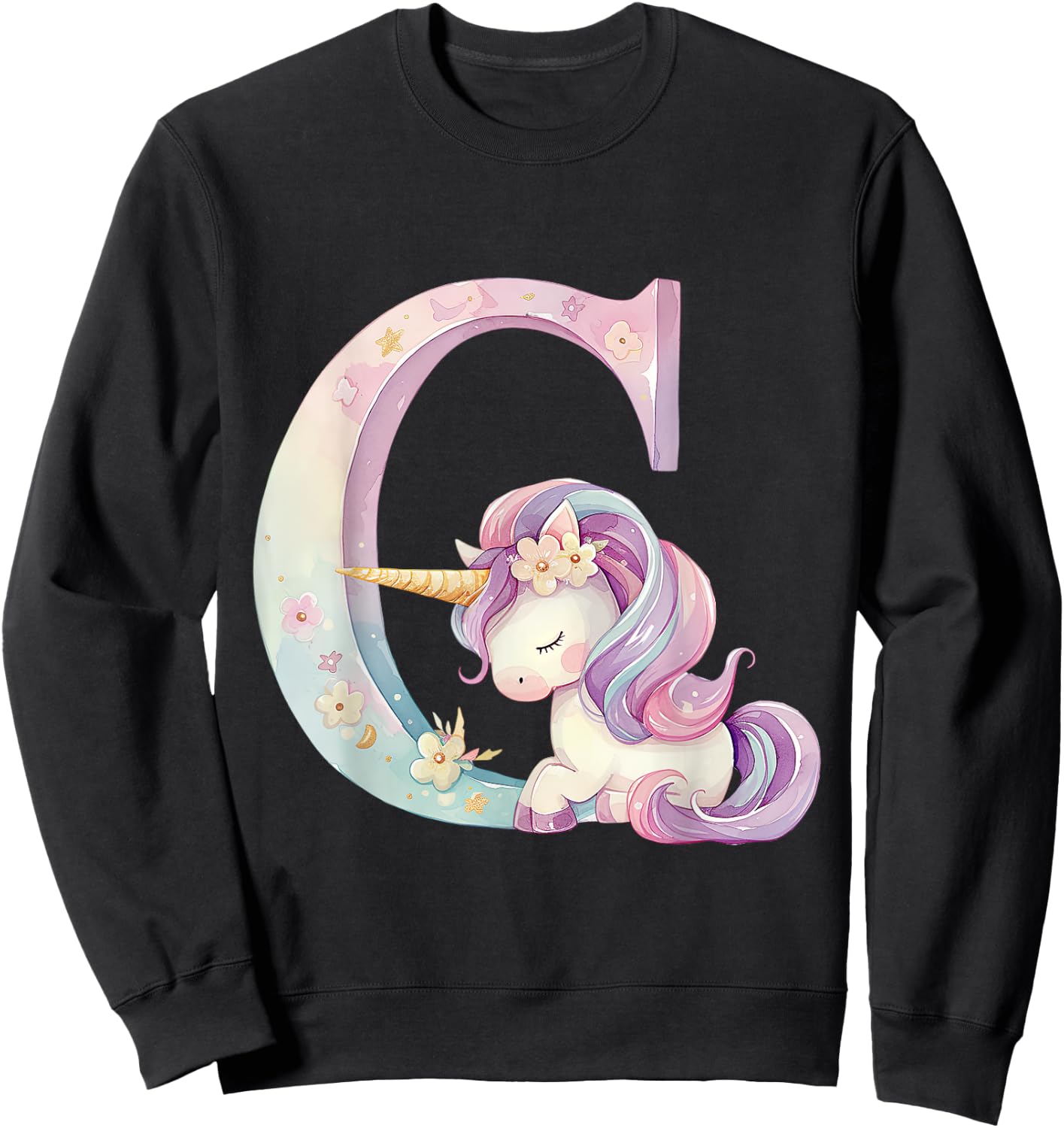 C Initial Letter Alphabet Unicorn Birthday Outfit Monogram C Sweatshirt - Sweatshirt | Black