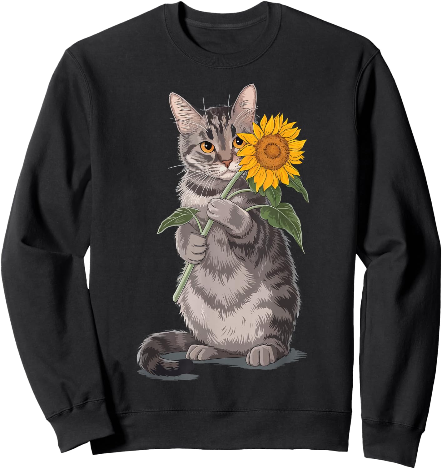 Cat Holding Sunflower Sweatshirt - Sweatshirt | Black