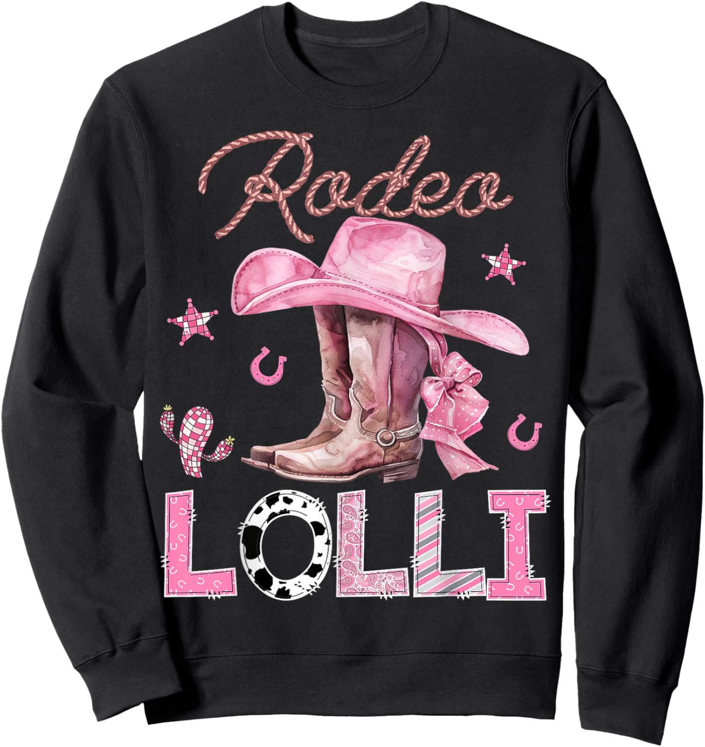 Rodeo Lolli Pink Boots Coquette CowGirl Birthday Party Sweatshirt - Sweatshirt | Black