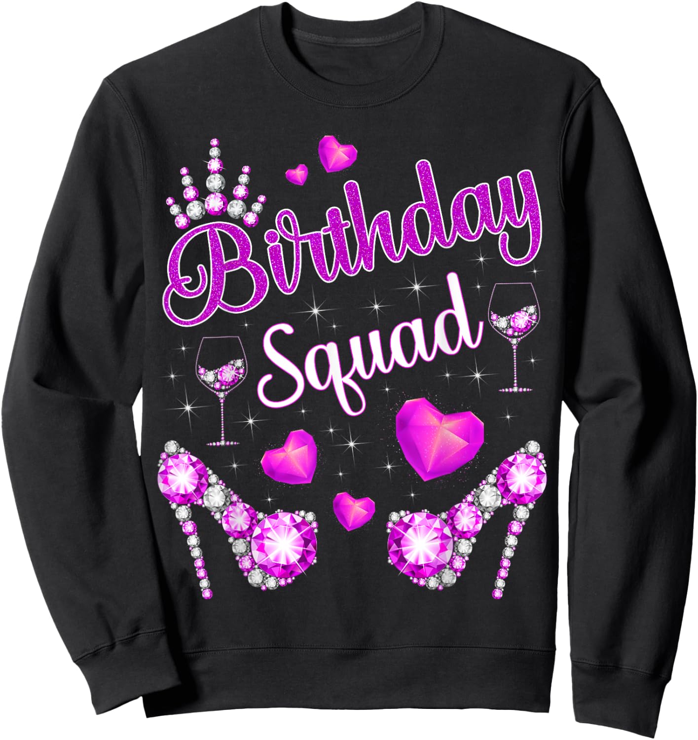 Birthday Squad Hearts High Heels Diva Squad Bday Crew Purple Sweatshirt - Sweatshirt | Black