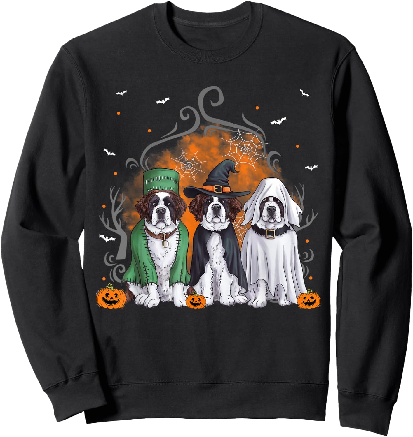 Three Saint Bernard St. Bernard Dog Halloween Ghost Costume Women Kids Sweatshirt - Sweatshirt | Black