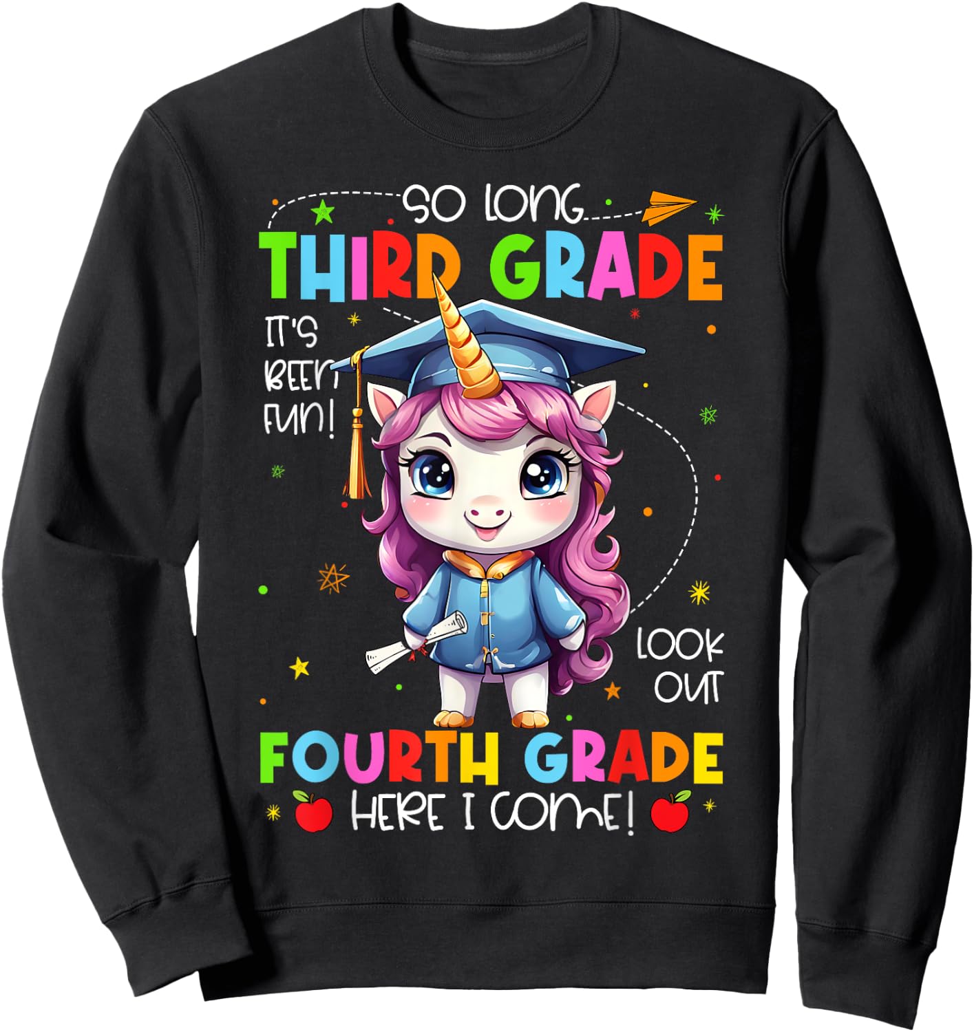 Unicorn So Long 3rd Grade Graduation Last Day Of School Sweatshirt - Sweatshirt | Black