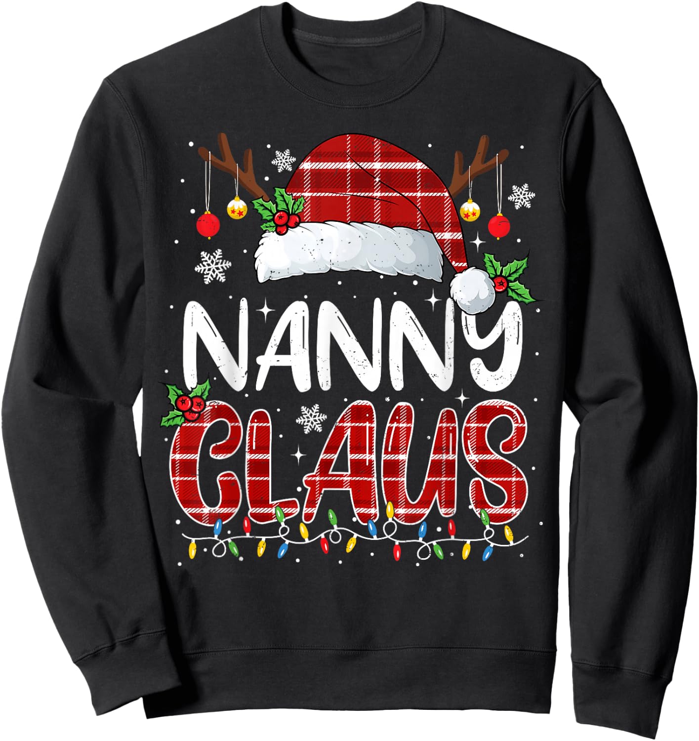 Nanny Claus Christmas Lights Pajama Family Matching Sweatshirt - Sweatshirt | Black