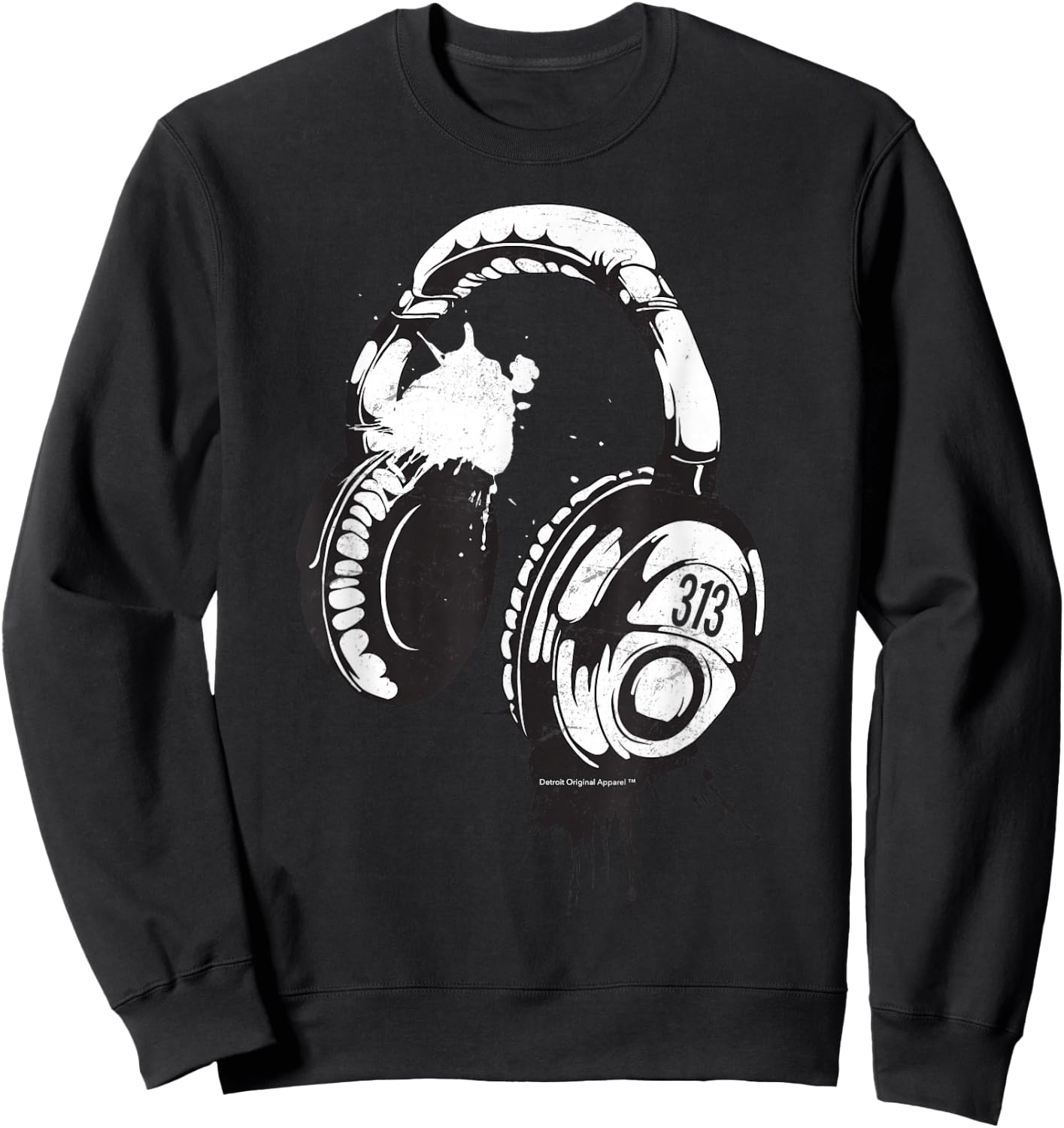 Detroit Techno Shirt 313 DJ Headphones Festival Club Sweatshirt - Sweatshirt | Black