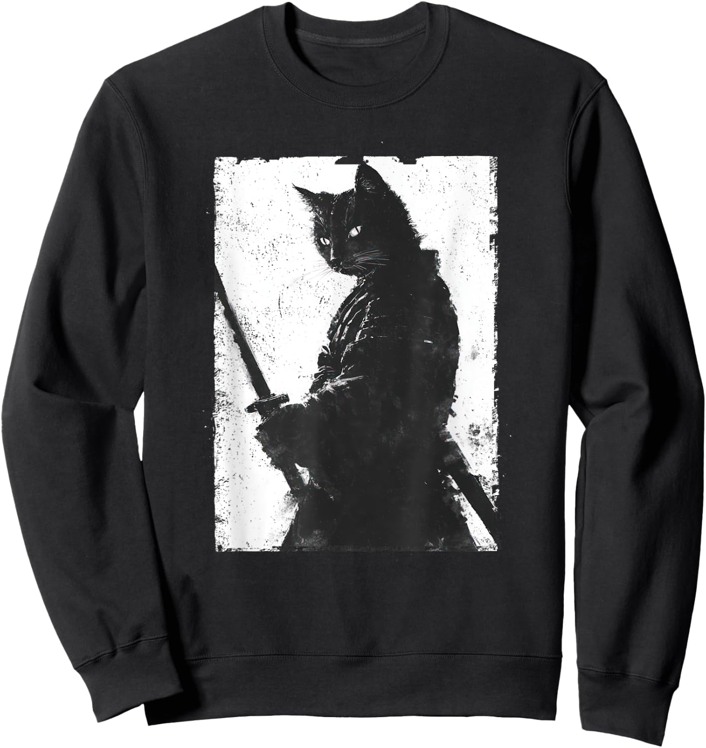 Vintage Samurai Cat Graphic Art Japanese Ukiyo-e Women Girls Kids Sweatshirt - Sweatshirt | Black