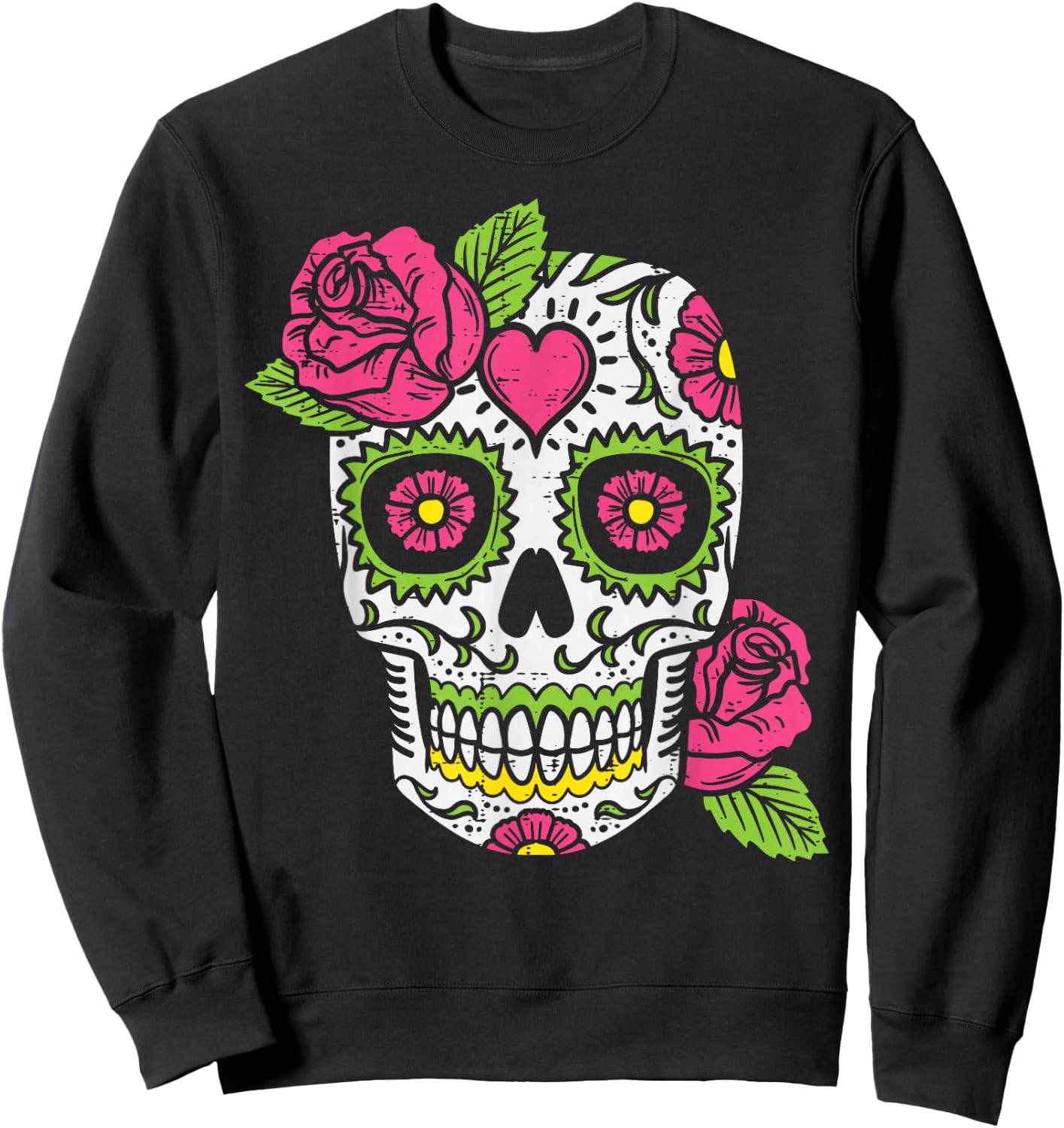 Pink Rose Sugar Skull Dia De Los Muertos Mexican Halloween Sweatshirt - Sweatshirt | Black