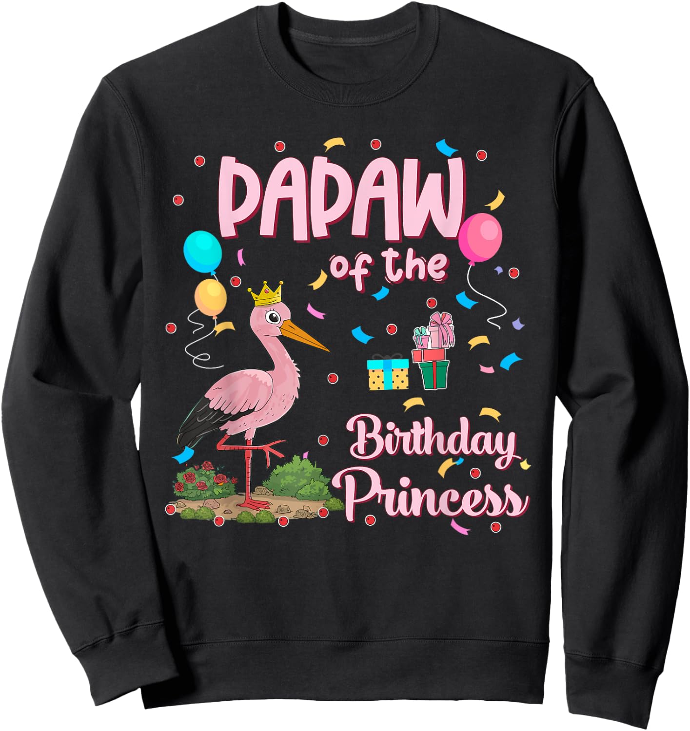 Papaw of the Birthday Princess Pink Flamingo Party Squad Sweatshirt - Sweatshirt | Black