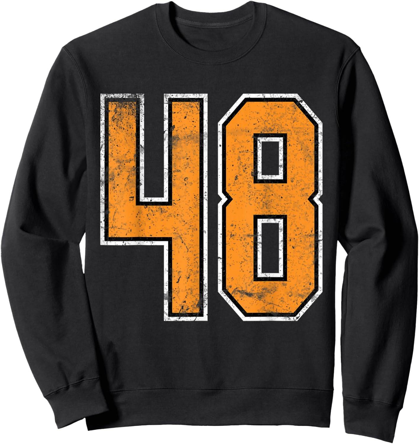 Number #48 Jersey Orange Distressed Vintage Lucky Number 48 Sweatshirt - Sweatshirt | Black