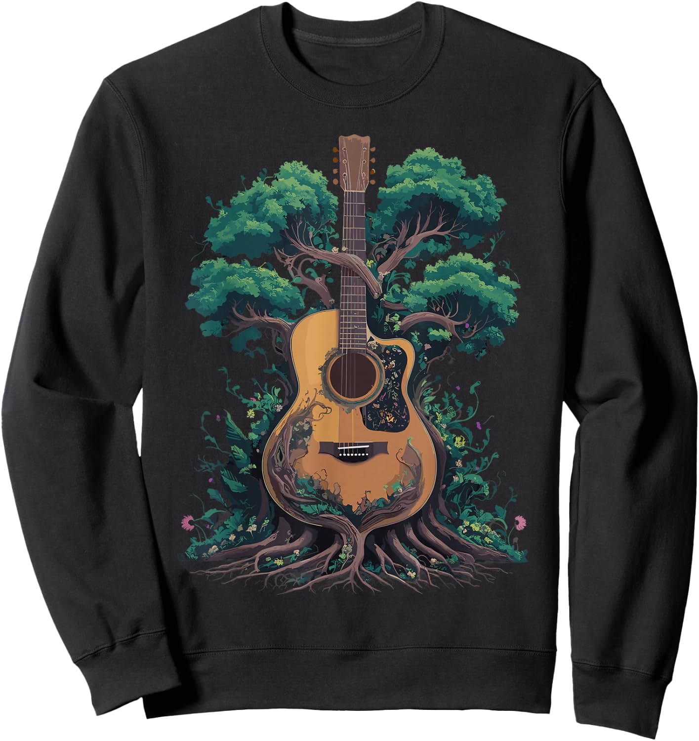 Acoustic Guitar Tree Musician Guitarist Sweatshirt - Sweatshirt | Black