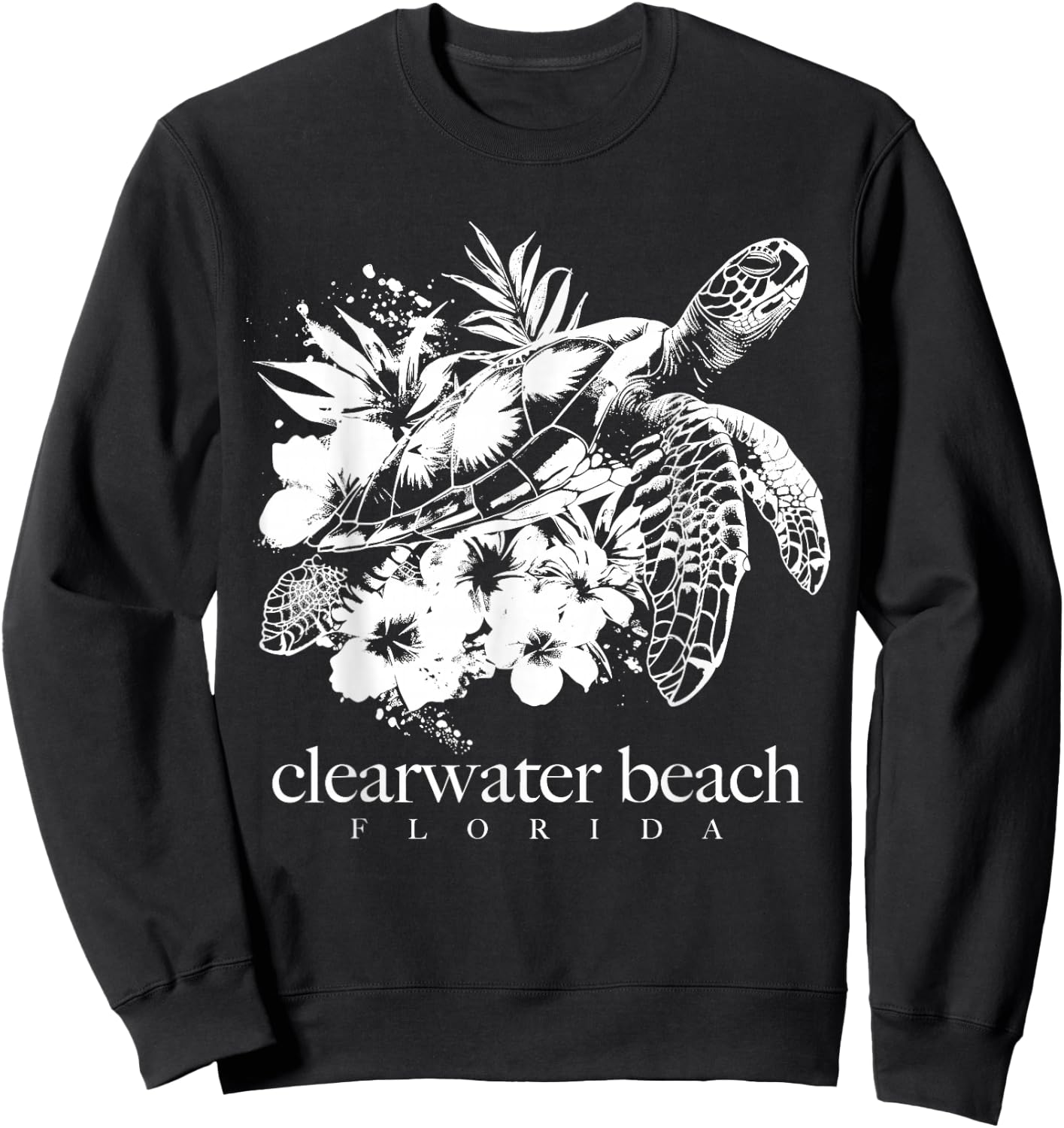 Clearwater Beach Florida Sea Turtle Flowers Surfer Souvenir Sweatshirt - Sweatshirt | Black
