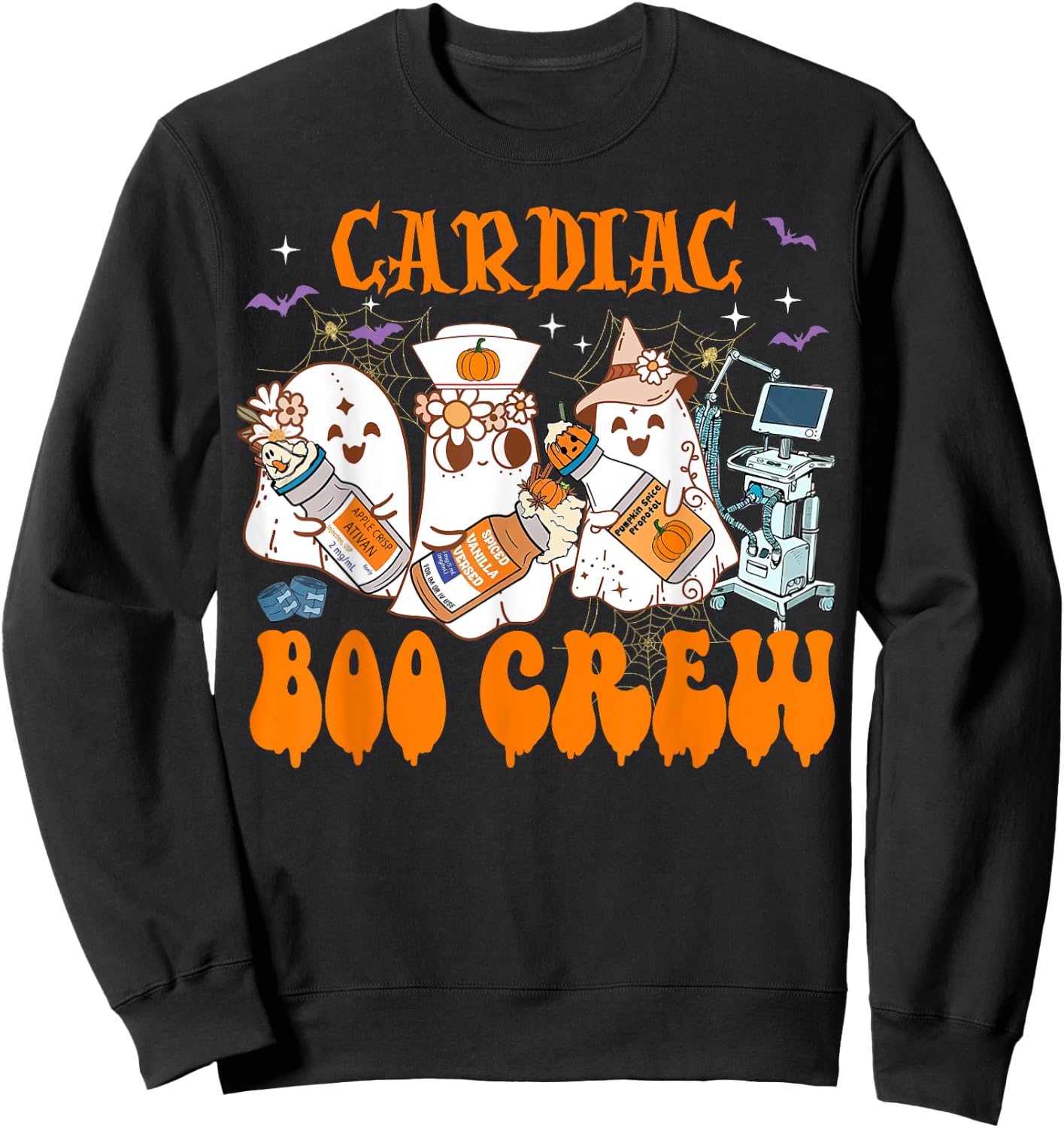 Cardiac Nurse Halloween Anesthetist Boo Crew Squad Sweatshirt - Sweatshirt | Black
