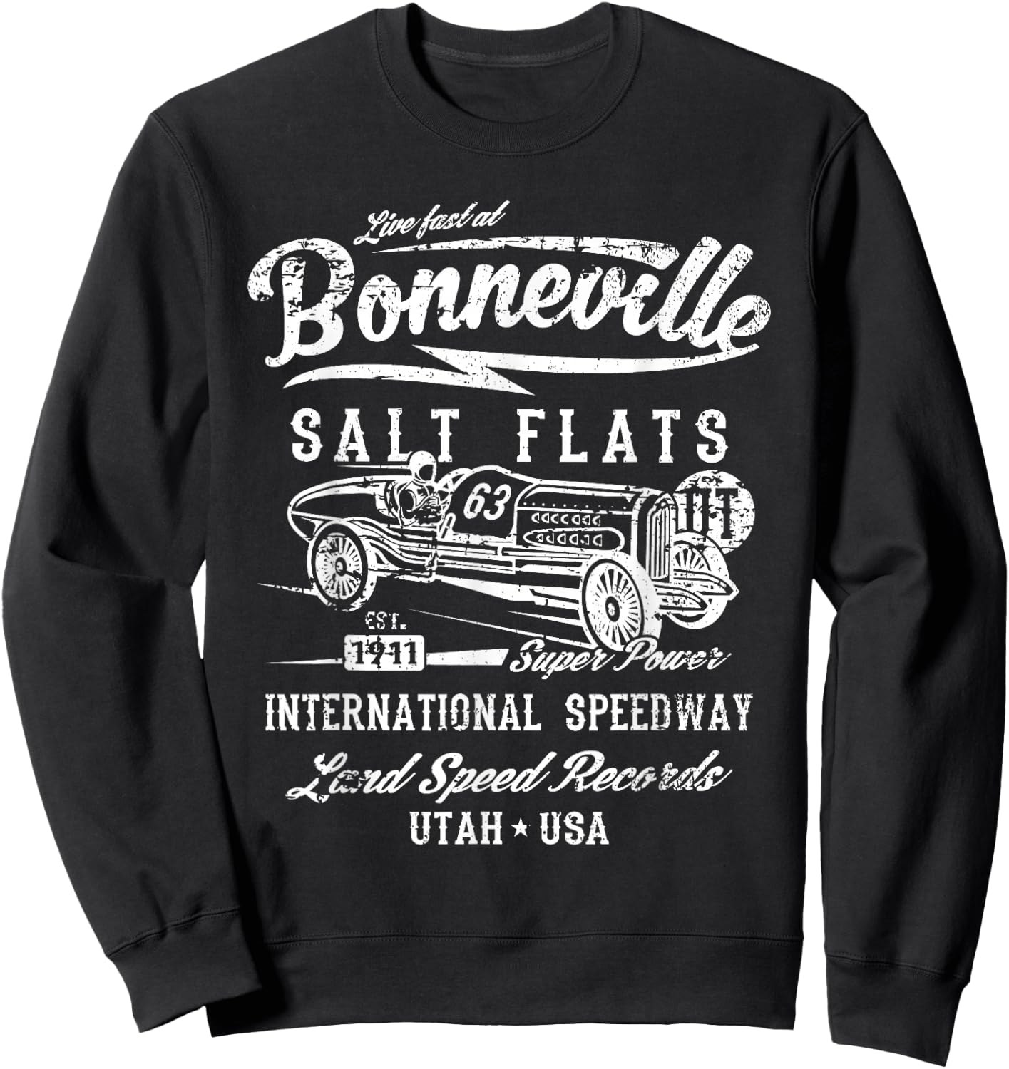 Bonneville Salt Flats Utah Speedway Distressed Design Sweatshirt - Sweatshirt | Black