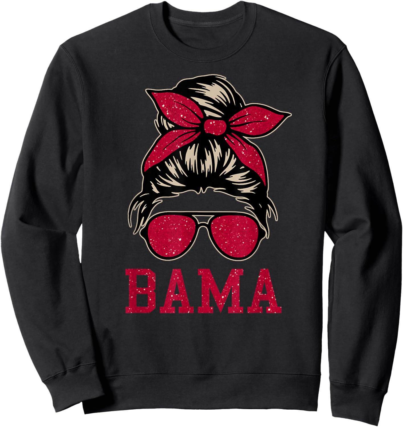 BAMA Women Girl Mom Messy Bun Hair. Sweatshirt - Sweatshirt | Black