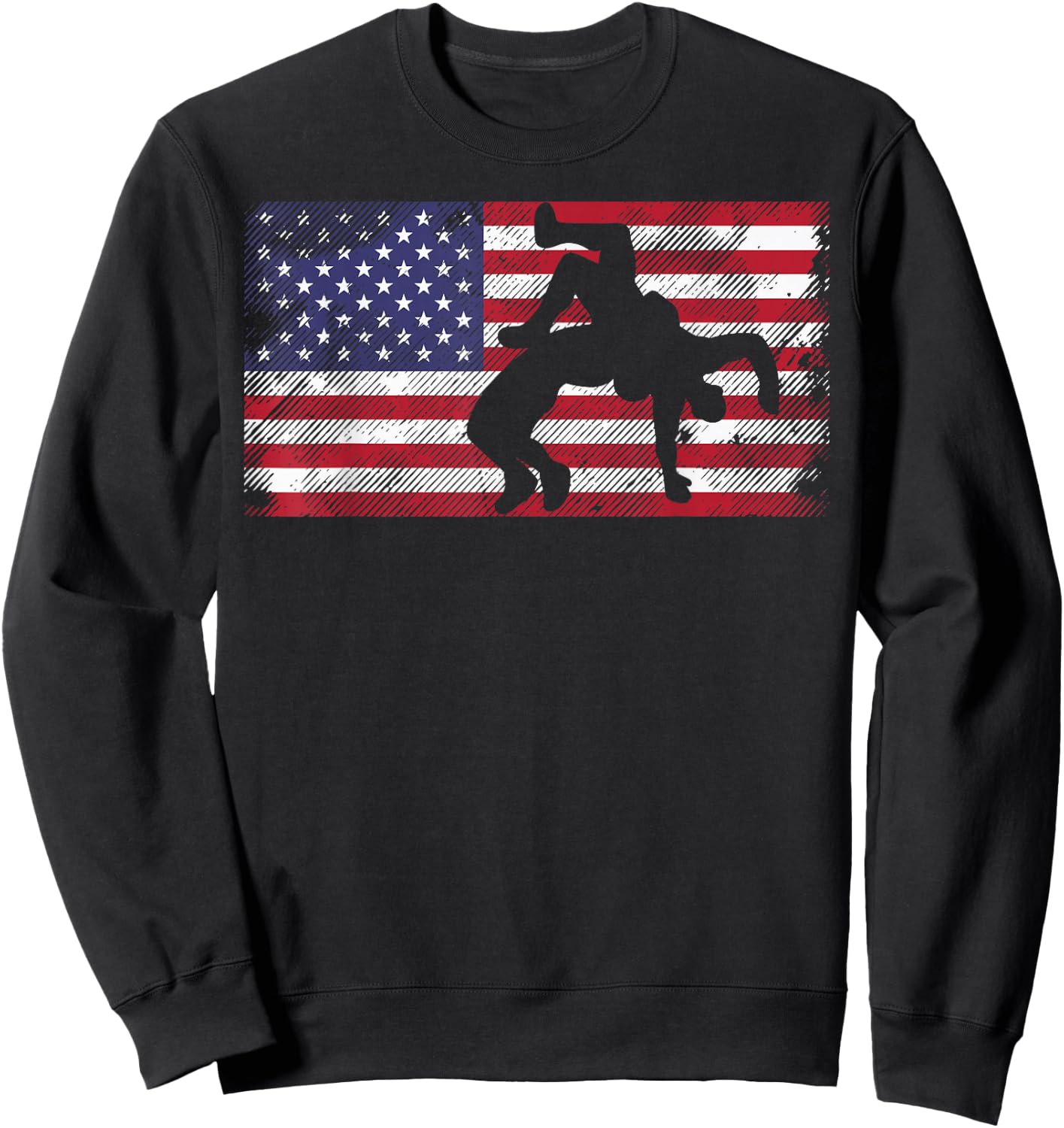 Distressed American Flag Wrestling Wrestler Women Men Kids Sweatshirt - Sweatshirt | Black