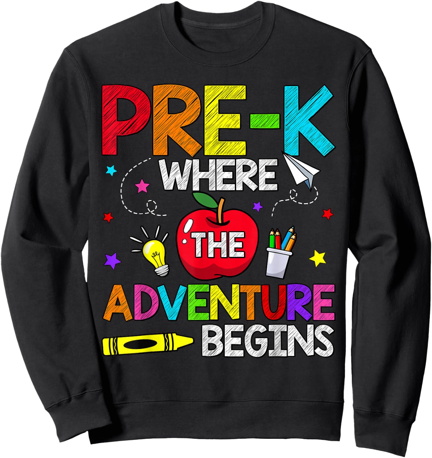 Pre-K Where The Adventure Begins Back To School Teacher Kids Sweatshirt - Sweatshirt | Black