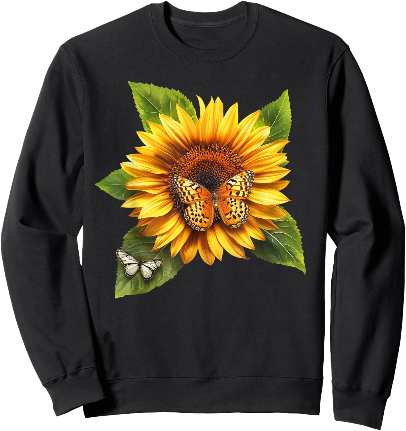 Butterfly Sunflower Floral Flower Sweatshirt - Sweatshirt | Black