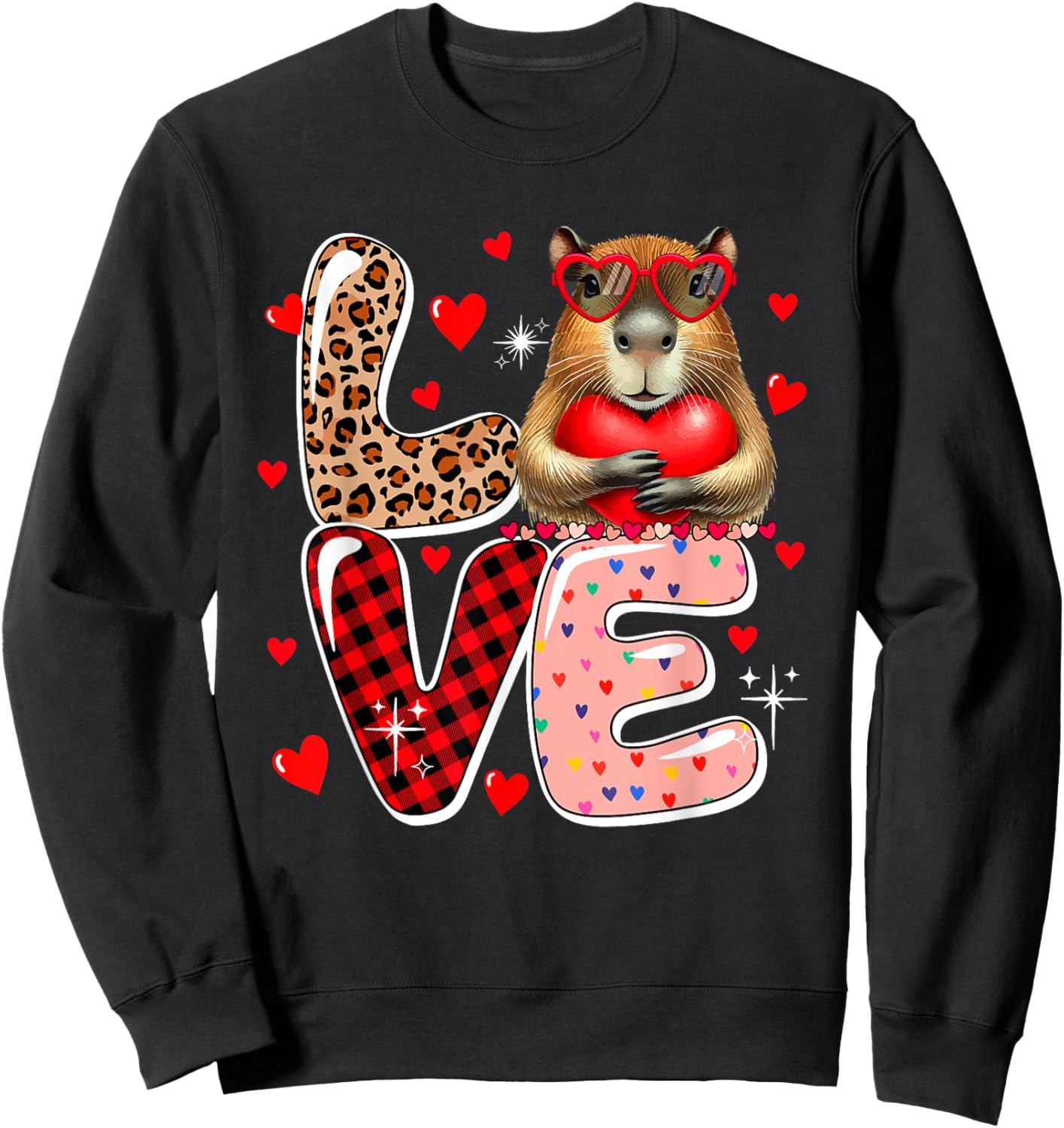 LOVE Capybara Sunglasses Hearts Valentine's Day Kids Toddler Sweatshirt - Sweatshirt | Black