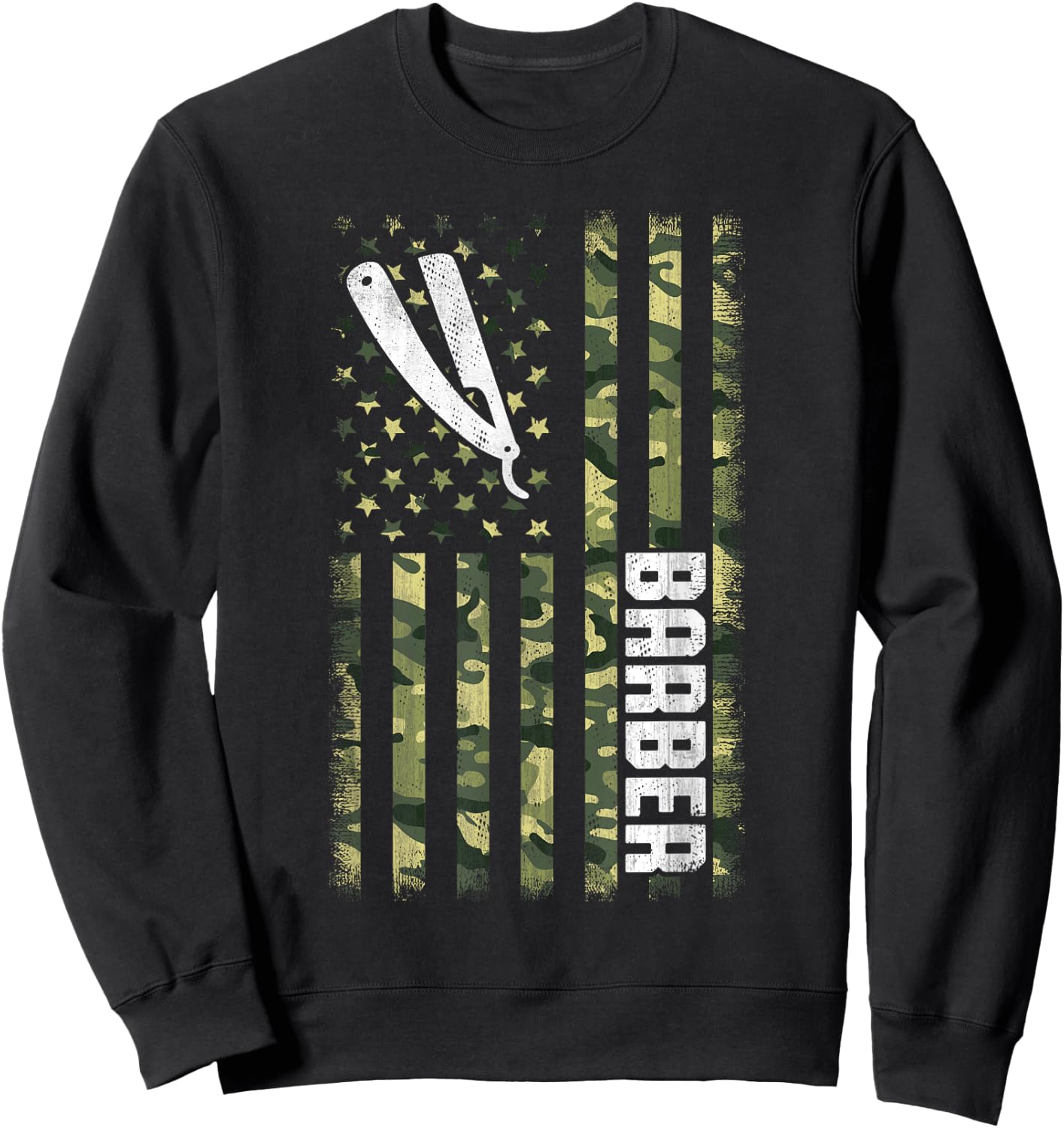 Camo American Flag USA Camouflage Patriotic Barber Women Men Sweatshirt - Sweatshirt | Black