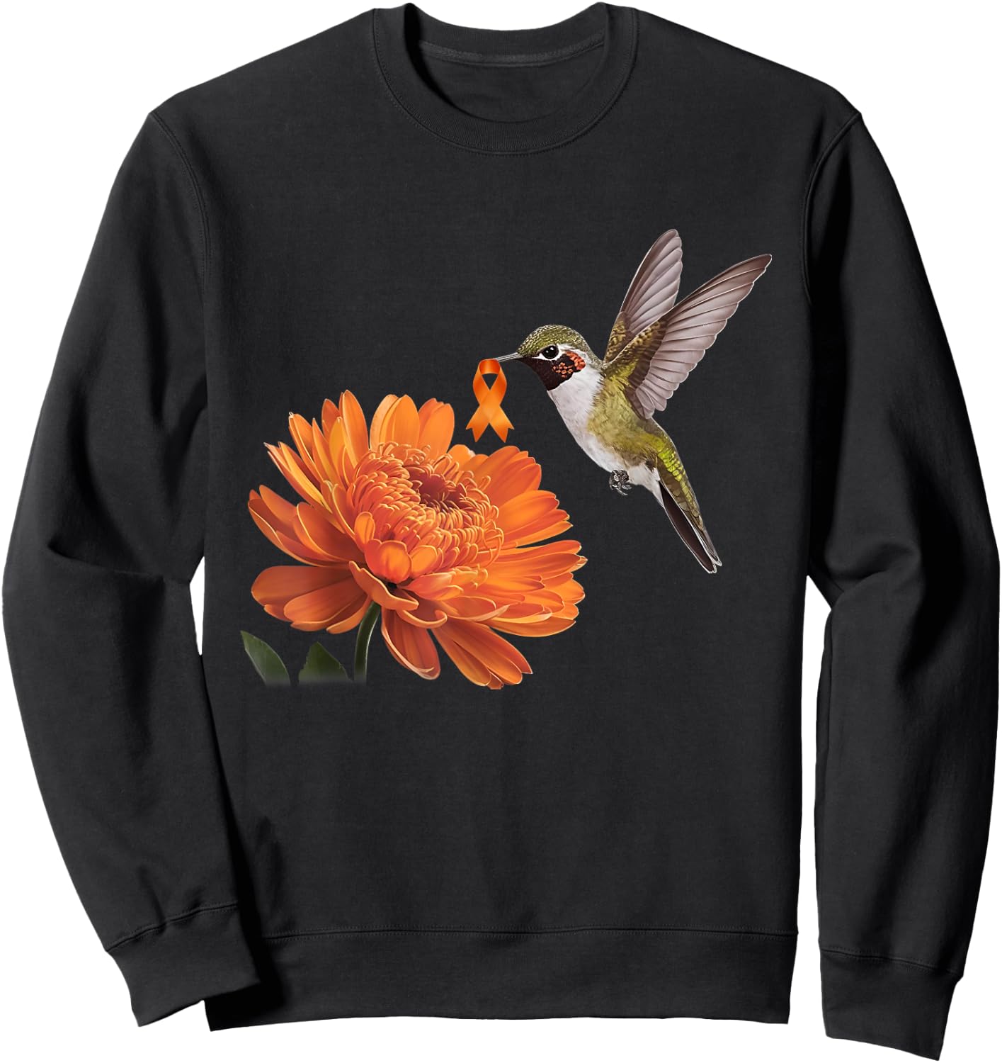 Hummingbird Sunflower Daisy Orange Ribbon Leukemia Awareness Sweatshirt - Sweatshirt | Black