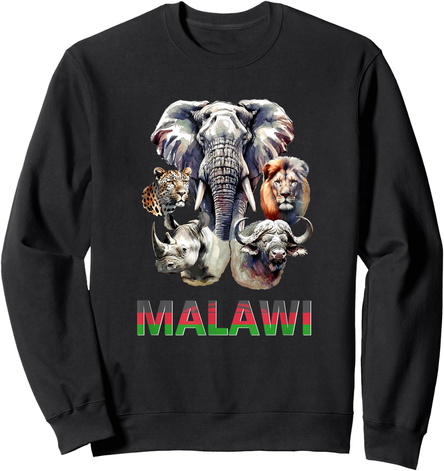 Malawi Big Five Wildlife in Watercolor for Malawi Fans Sweatshirt - Sweatshirt | Black