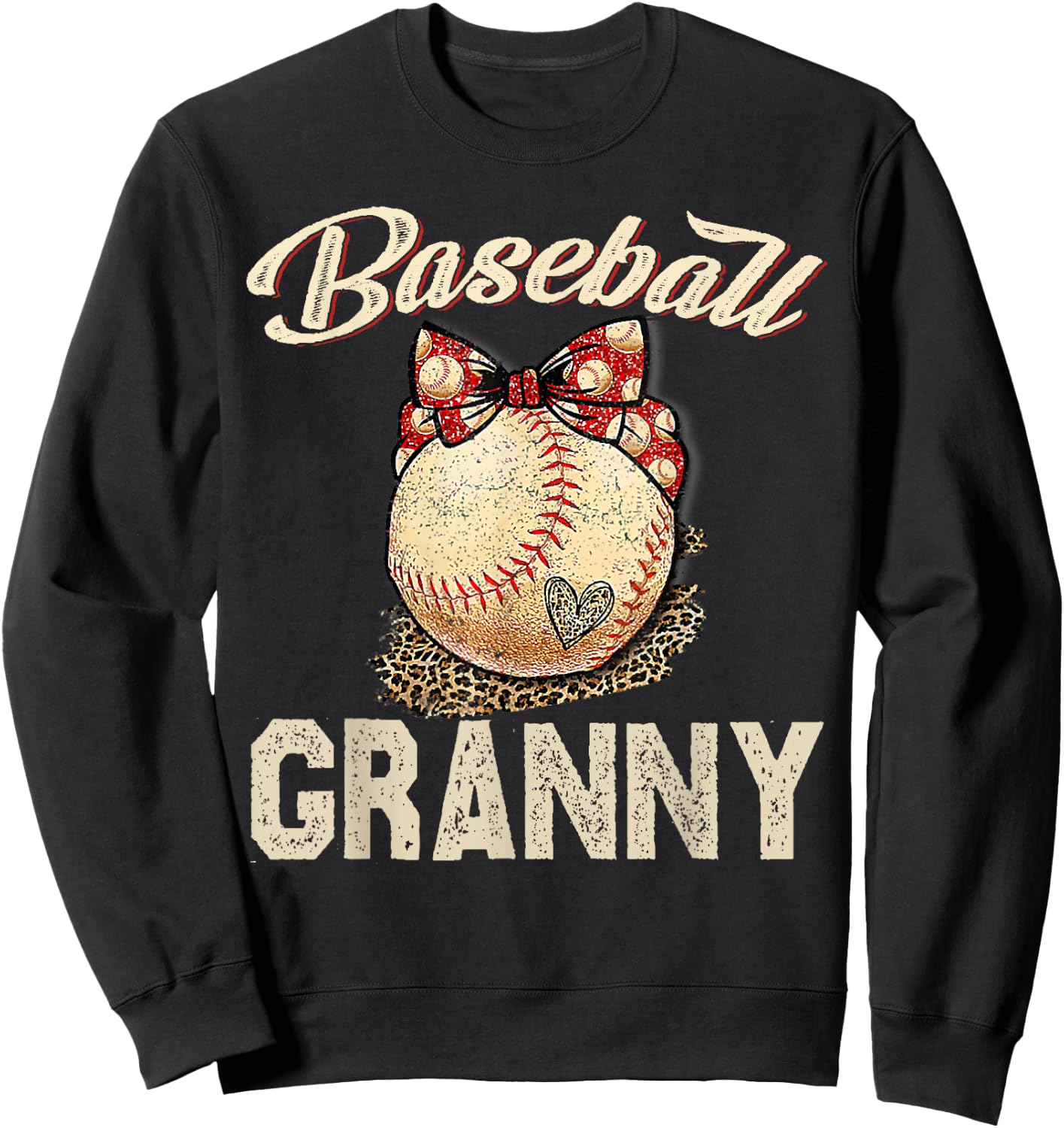 Softball Baseball Granny Shirt Leopard Mother's Day Gifts Sweatshirt - Sweatshirt | Black