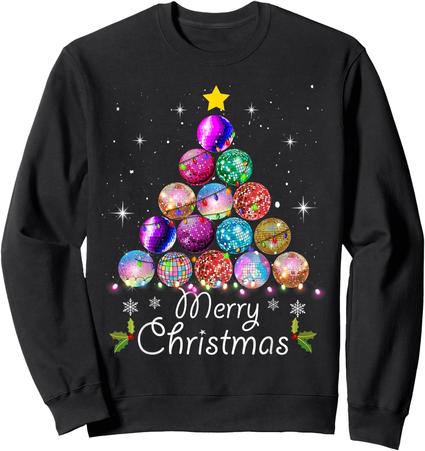 Merry Christmas Disco Ball Tree Lights Xmas - Disco Music Sweatshirt - Sweatshirt | Black