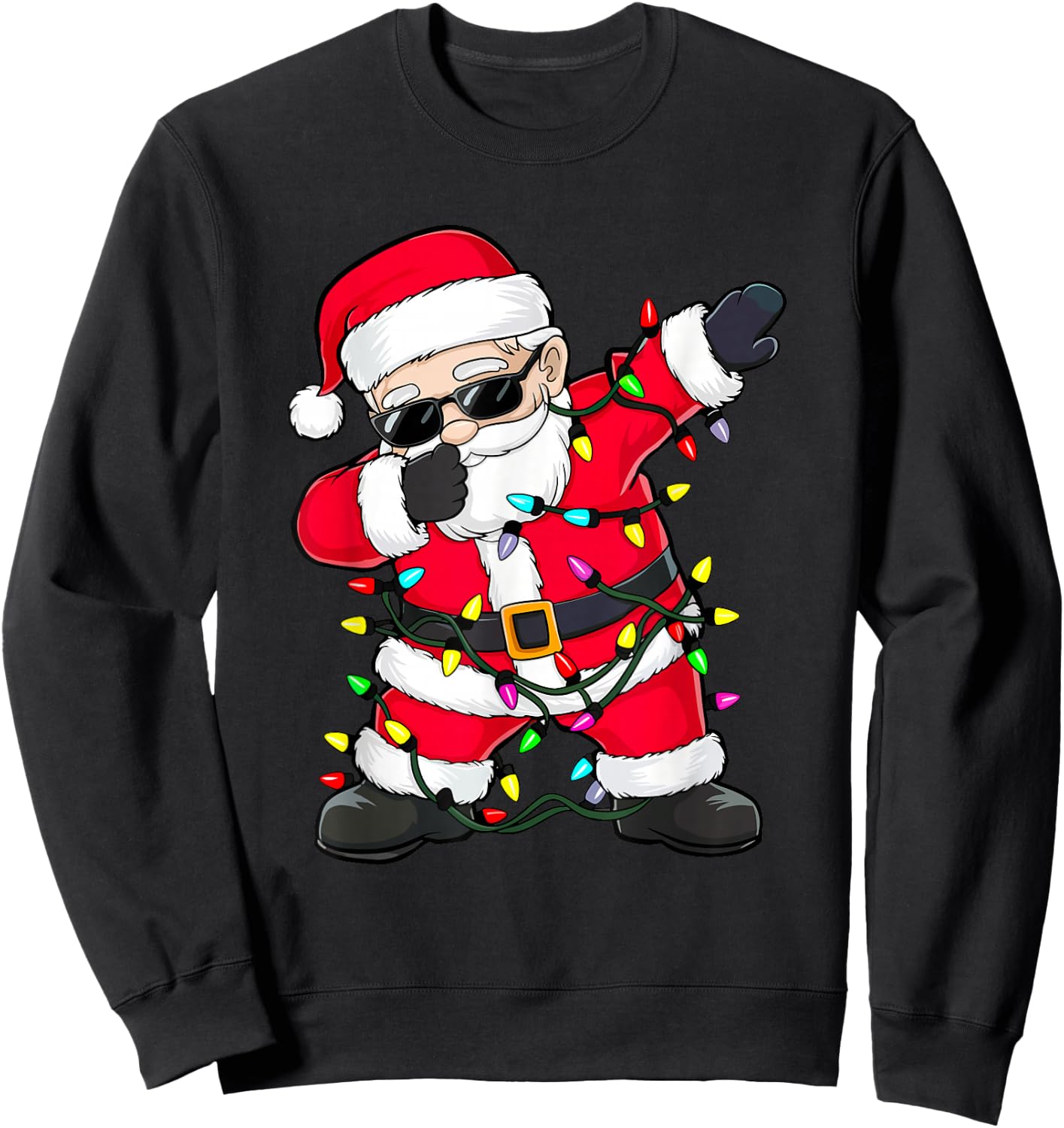 Dabbing Santa Shirt XMas Lights Girls Boys Kids Christmas Sweatshirt - Sweatshirt | Black
