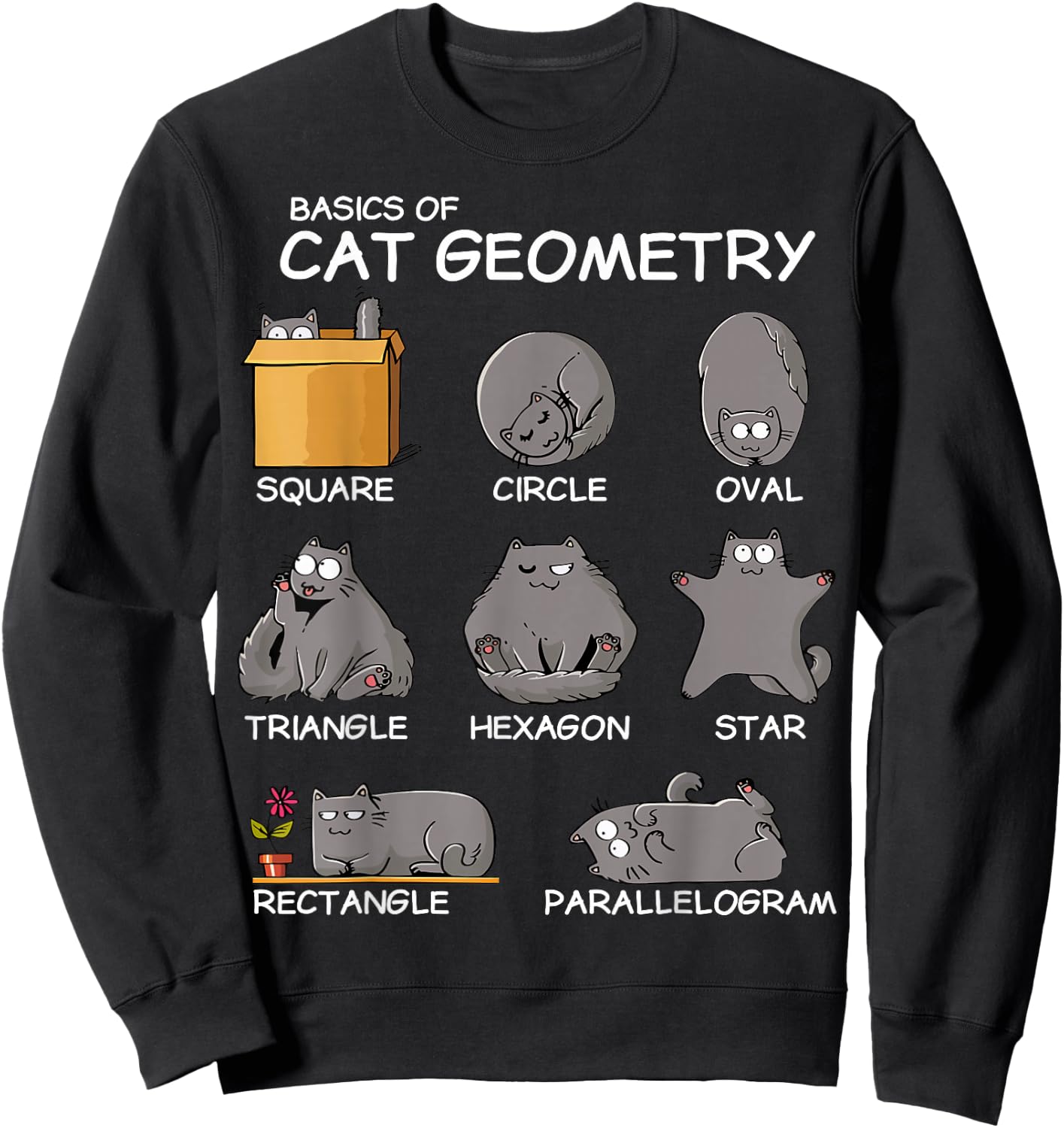 Cat Geometry Math Funny Cat Gifts For Cat Dad, Cat Mom, Kids , Small, Black Sweatshirt - Sweatshirt | Black